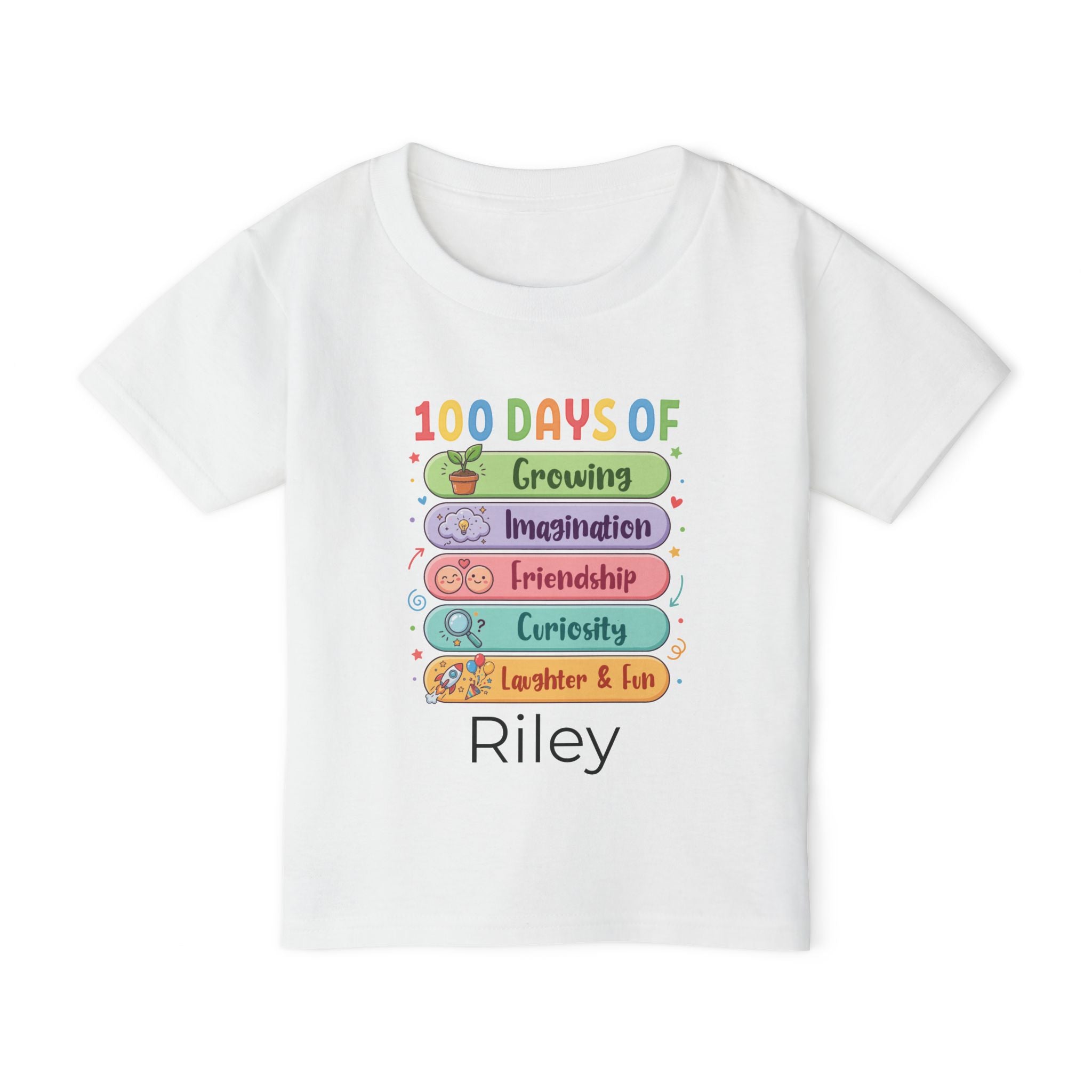 Personalised 100 Days of School toddler tee - royal blue colour with custom name front view