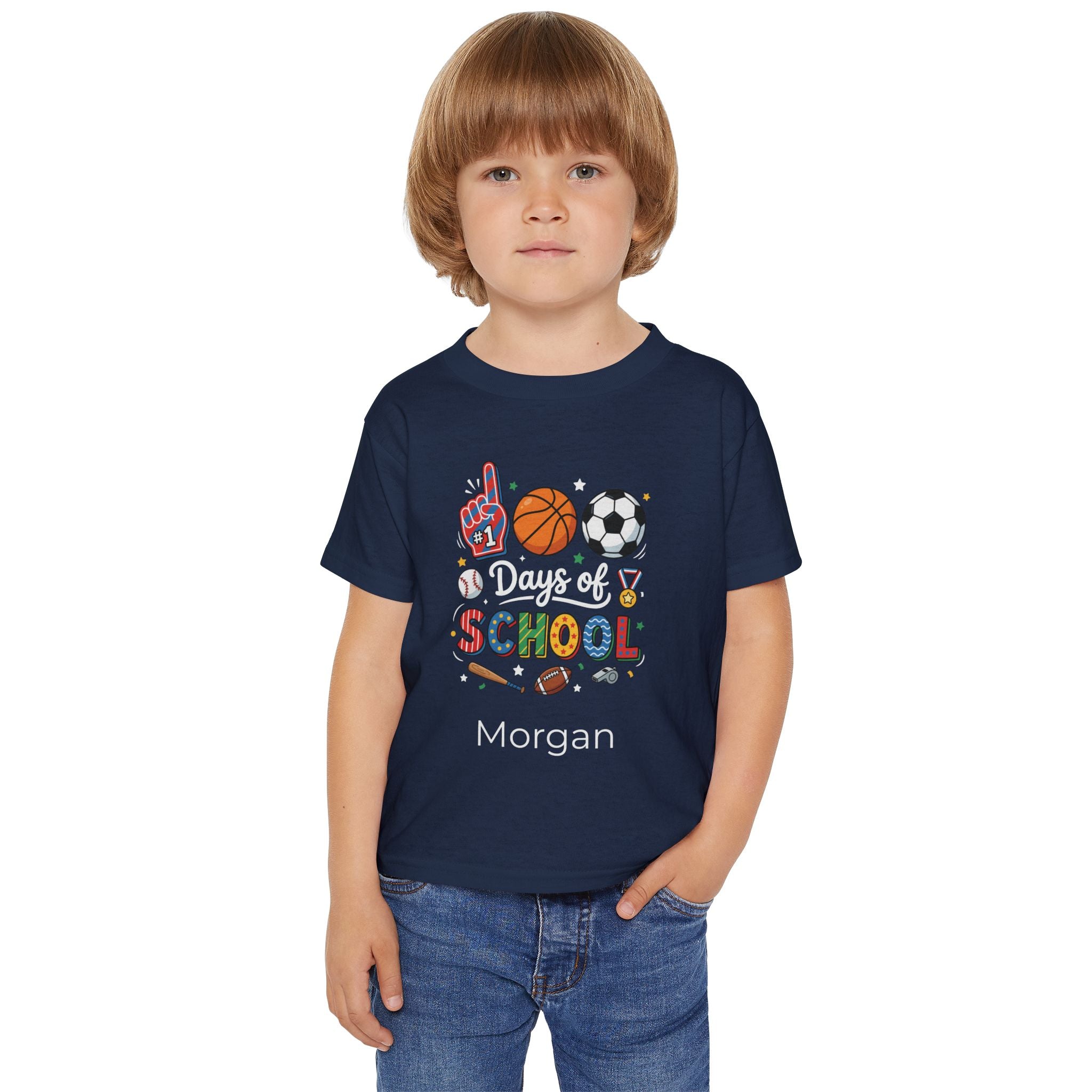 100 Days of School sports toddler tee - navy back view