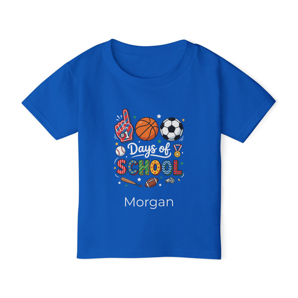 100 Days of School sports toddler tee - red colour with custom name