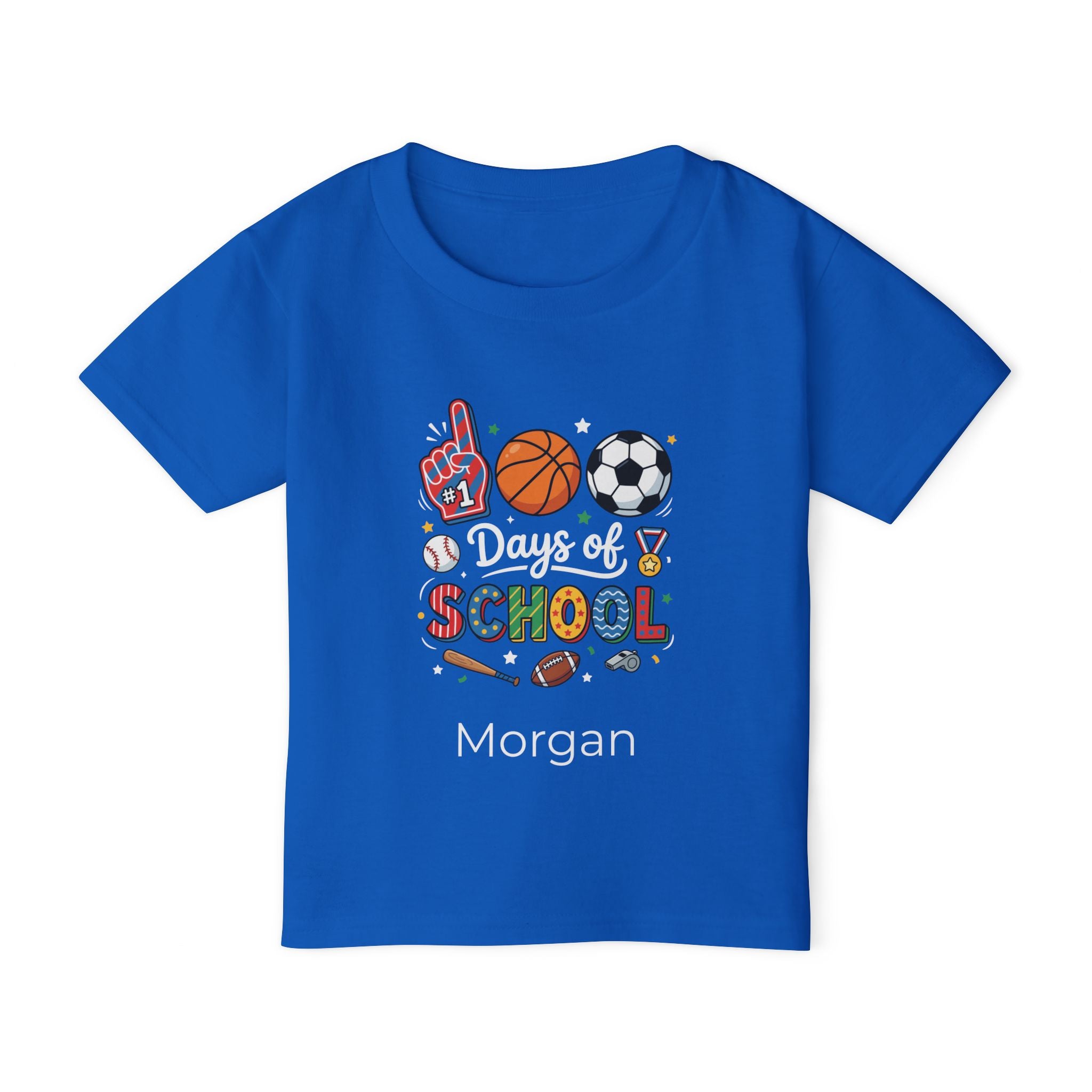 100 Days of School sports toddler tee - red colour with custom name
