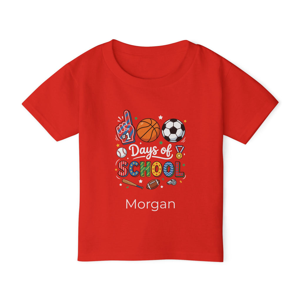 100 Days of School sports toddler tee - royal blue colour with custom name