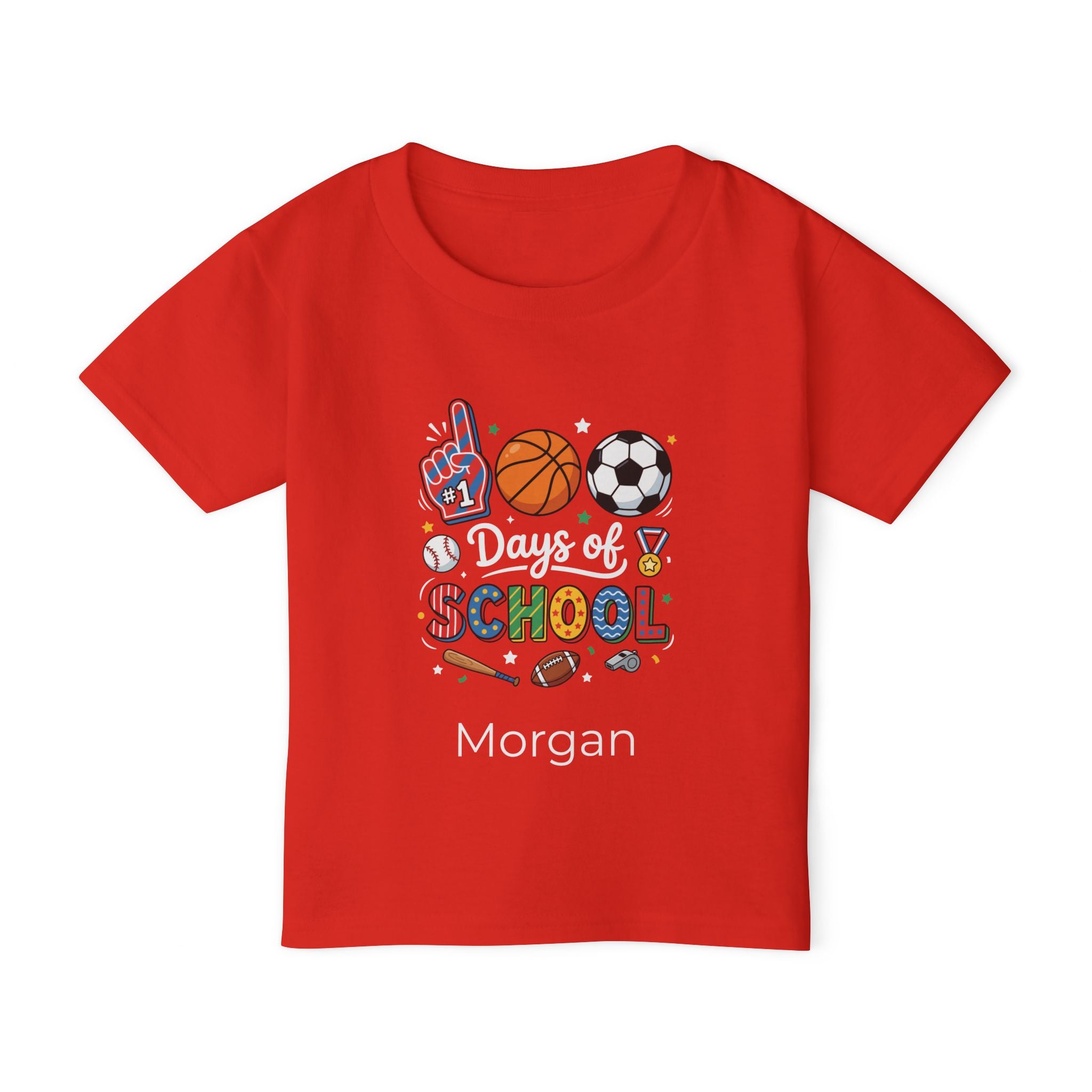 100 Days of School sports toddler tee - royal blue colour with custom name