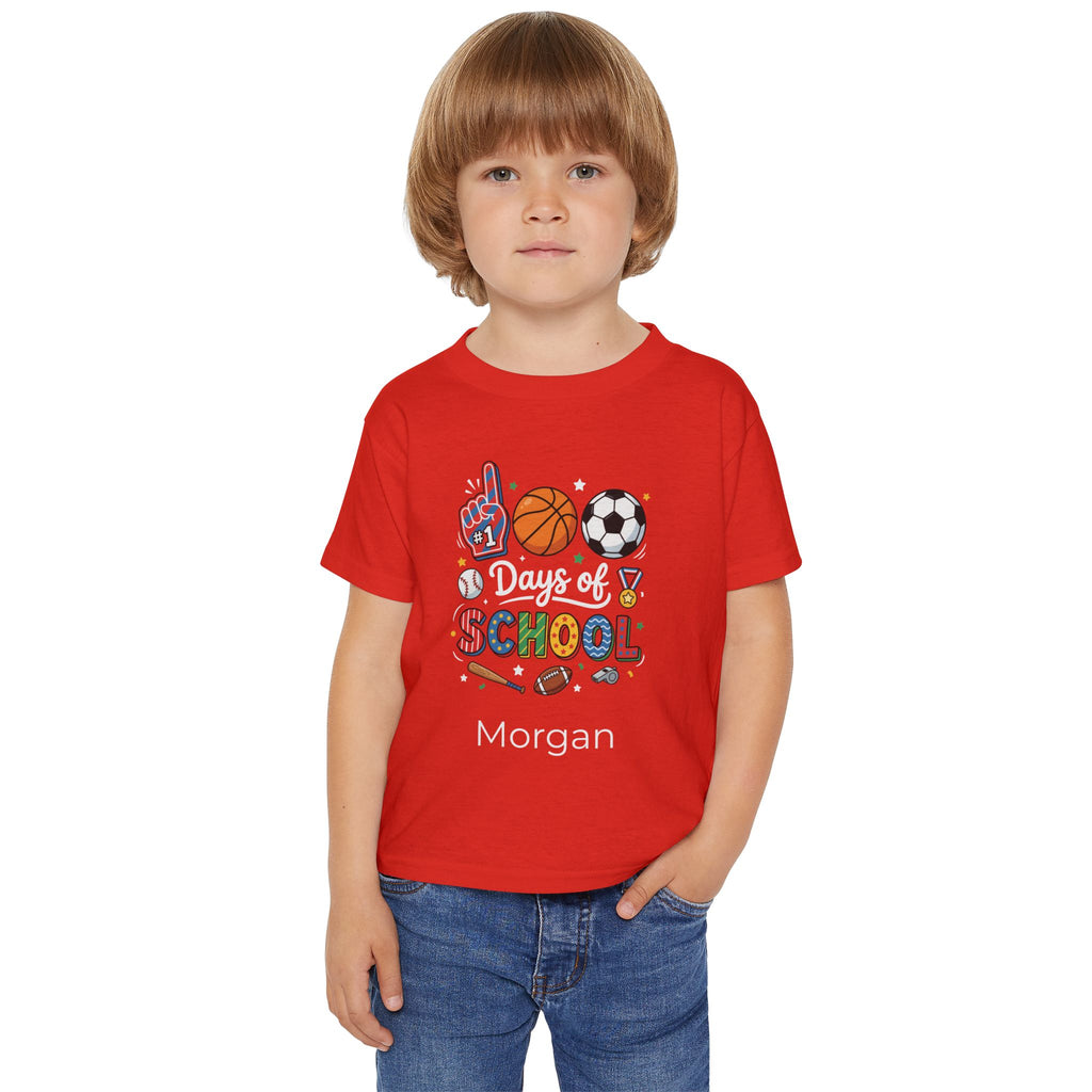 Personalised 100 Days of School sports toddler tee size chart 2T-6T