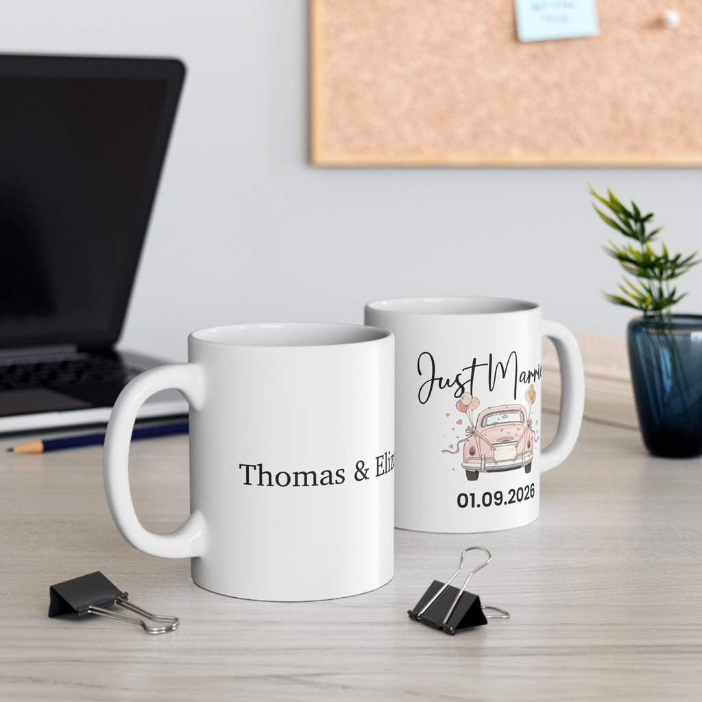 Personalised Just Married Mug – Custom Date Wedding Coffee Mug