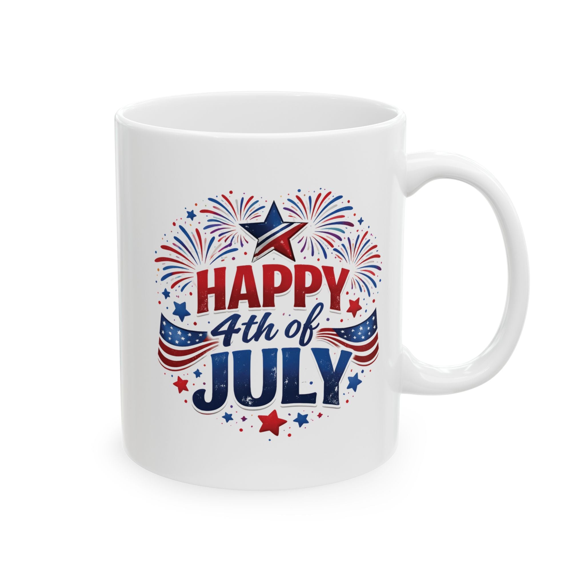 Personalised Happy 4th of July mug with custom text - patriotic design front view