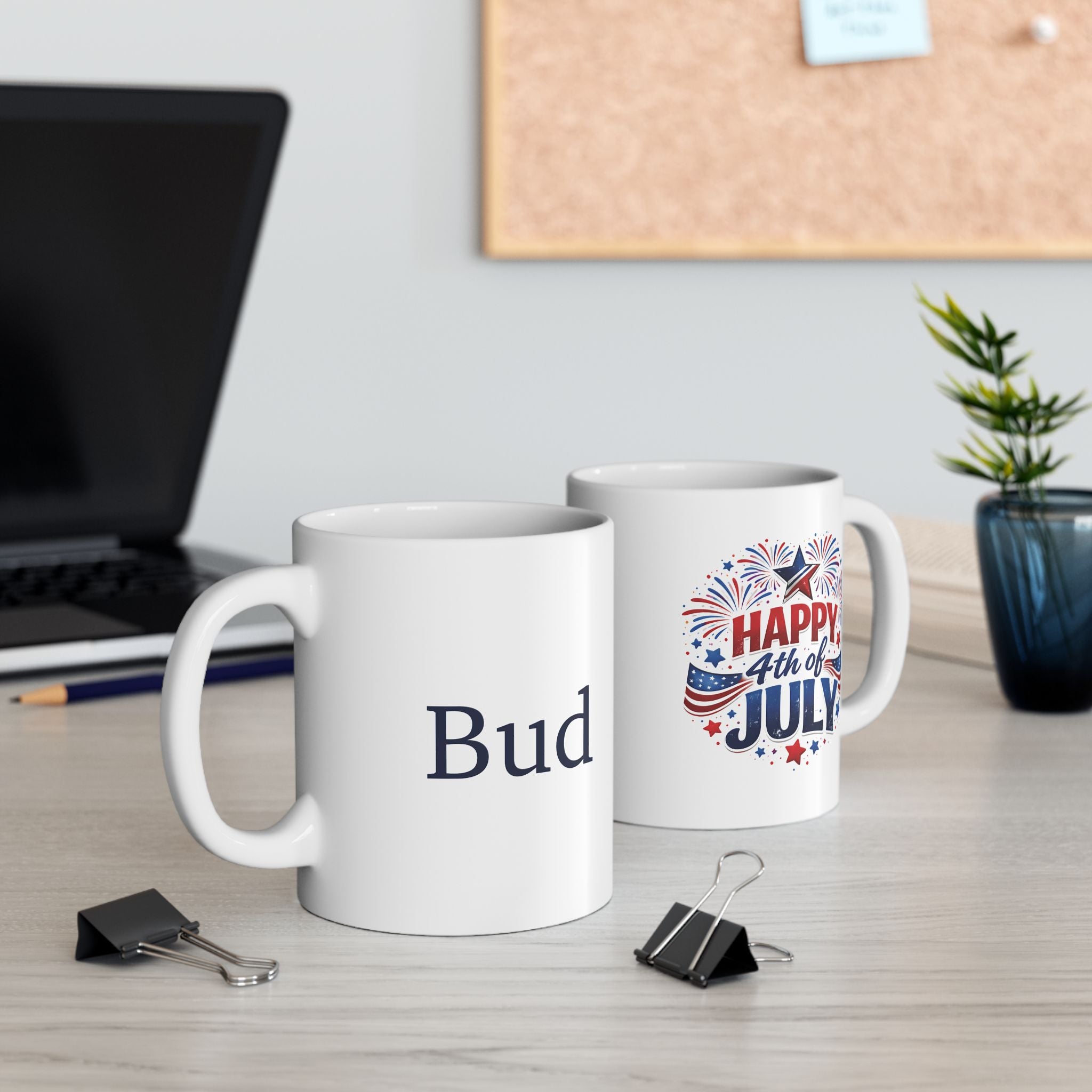 Happy 4th of July personalised mug on desk - lifestyle photo