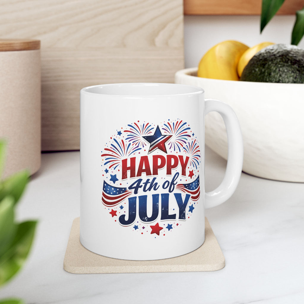 4th of July custom mug in festive setting - lifestyle photo