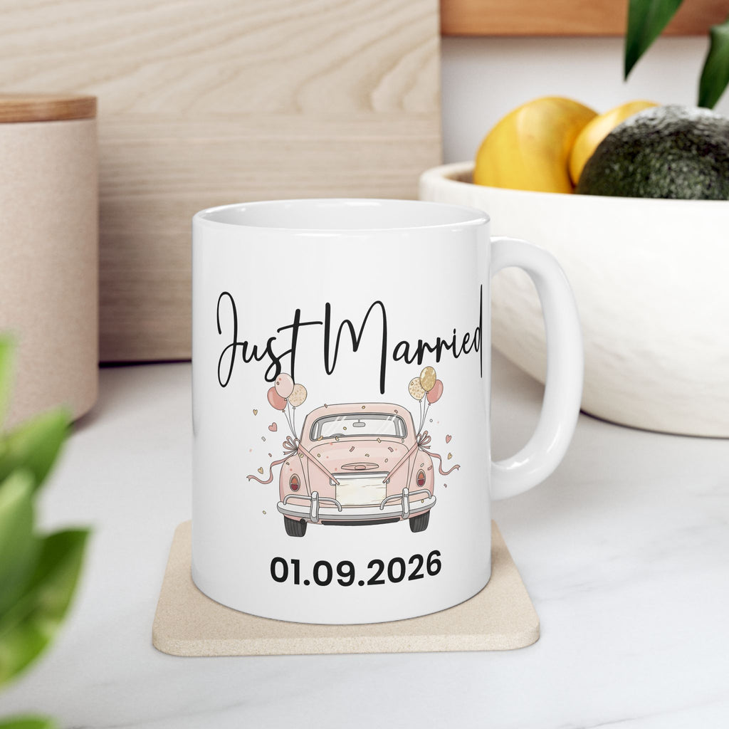 Personalised Just Married Mug – Custom Date Wedding Coffee Mug