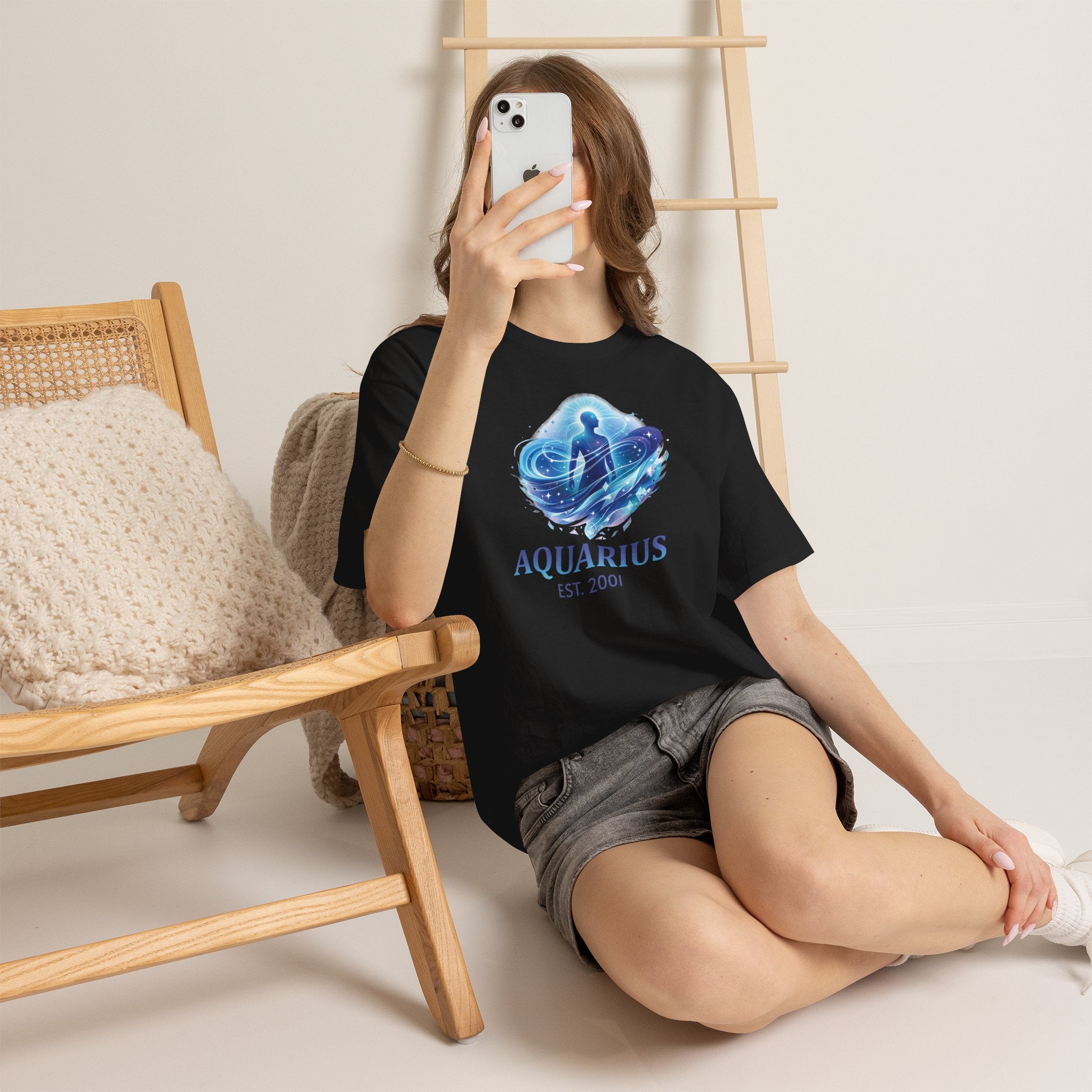 Aquarius zodiac t-shirt folded flat showing fabric texture