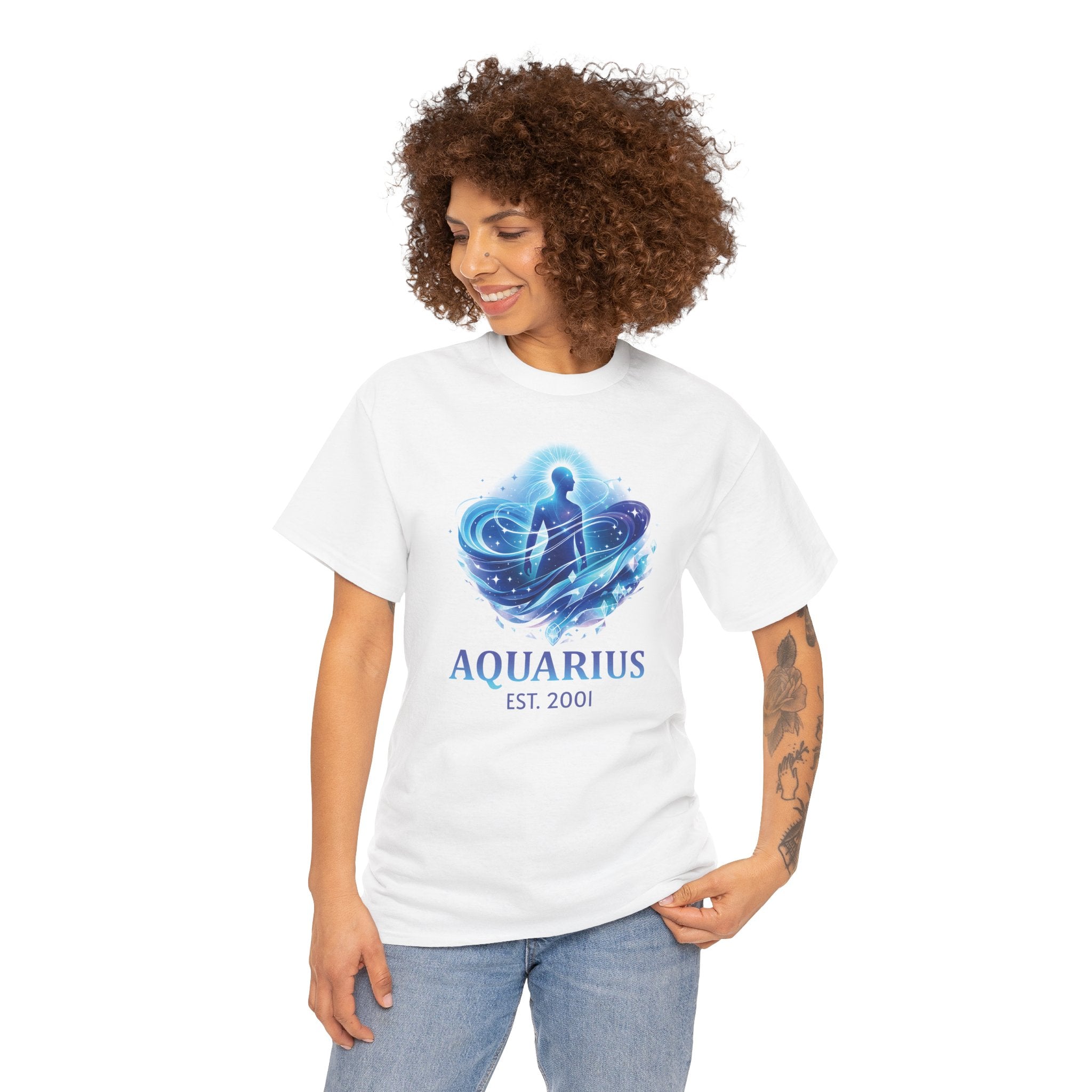 Aquarius zodiac t-shirt styled in a lifestyle home setting