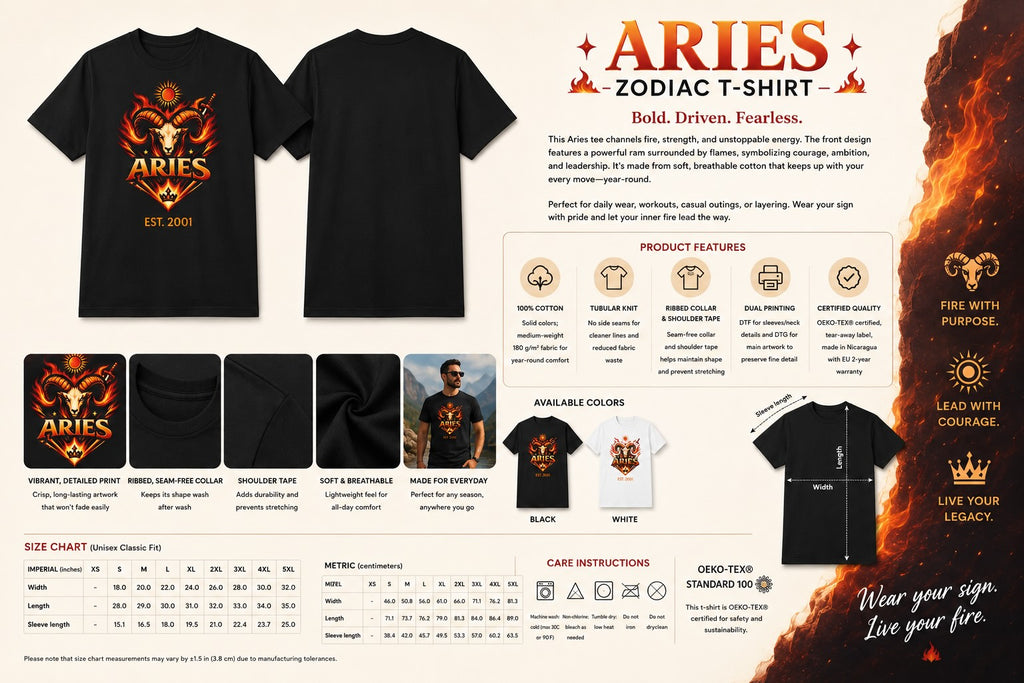 Additional lifestyle shot of personalized Aries zodiac t-shirt