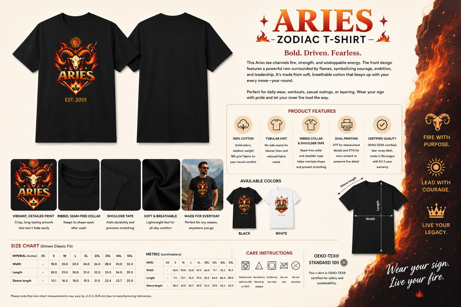 Additional lifestyle shot of personalized Aries zodiac t-shirt