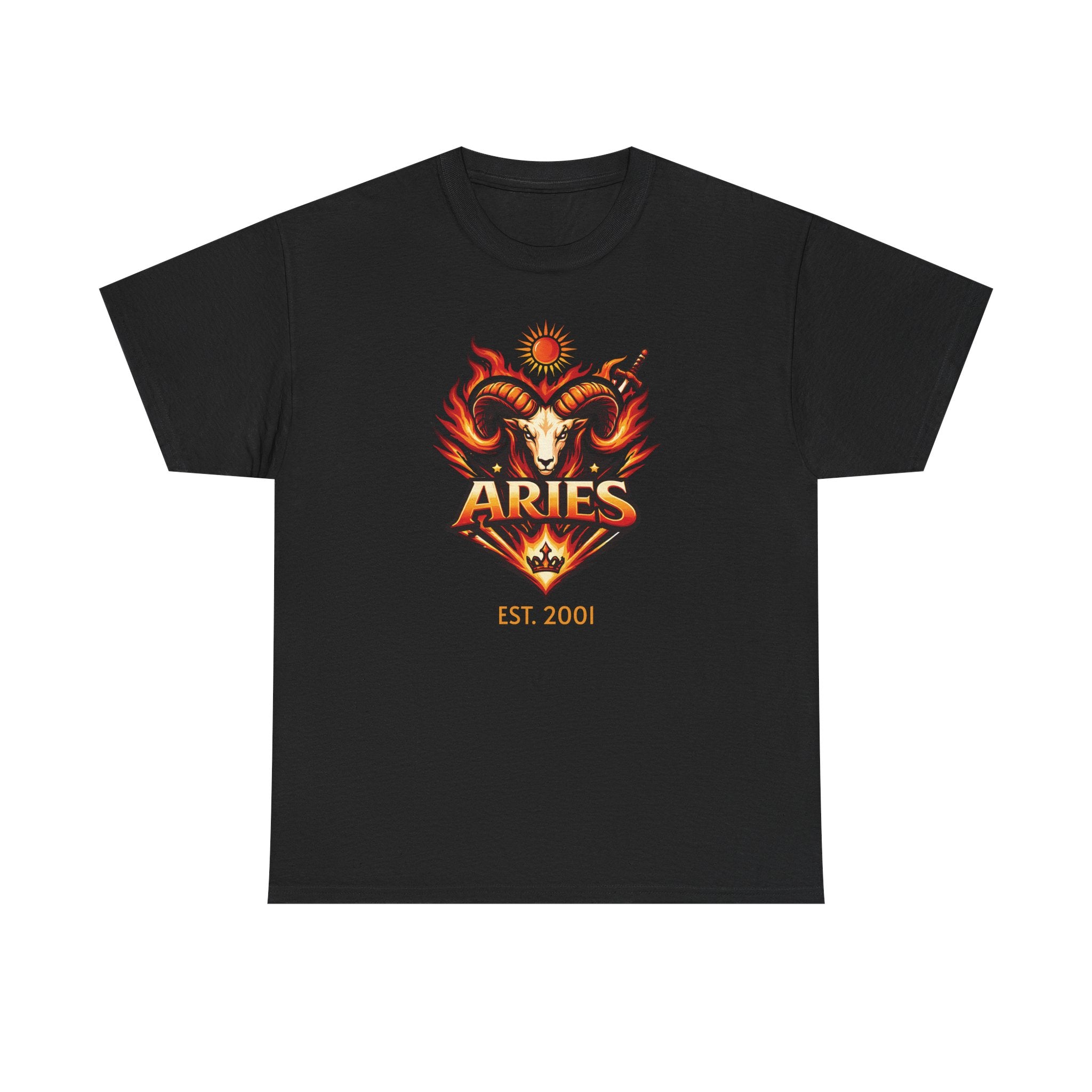 Personalized Aries zodiac t-shirt with custom EST. year - main front design