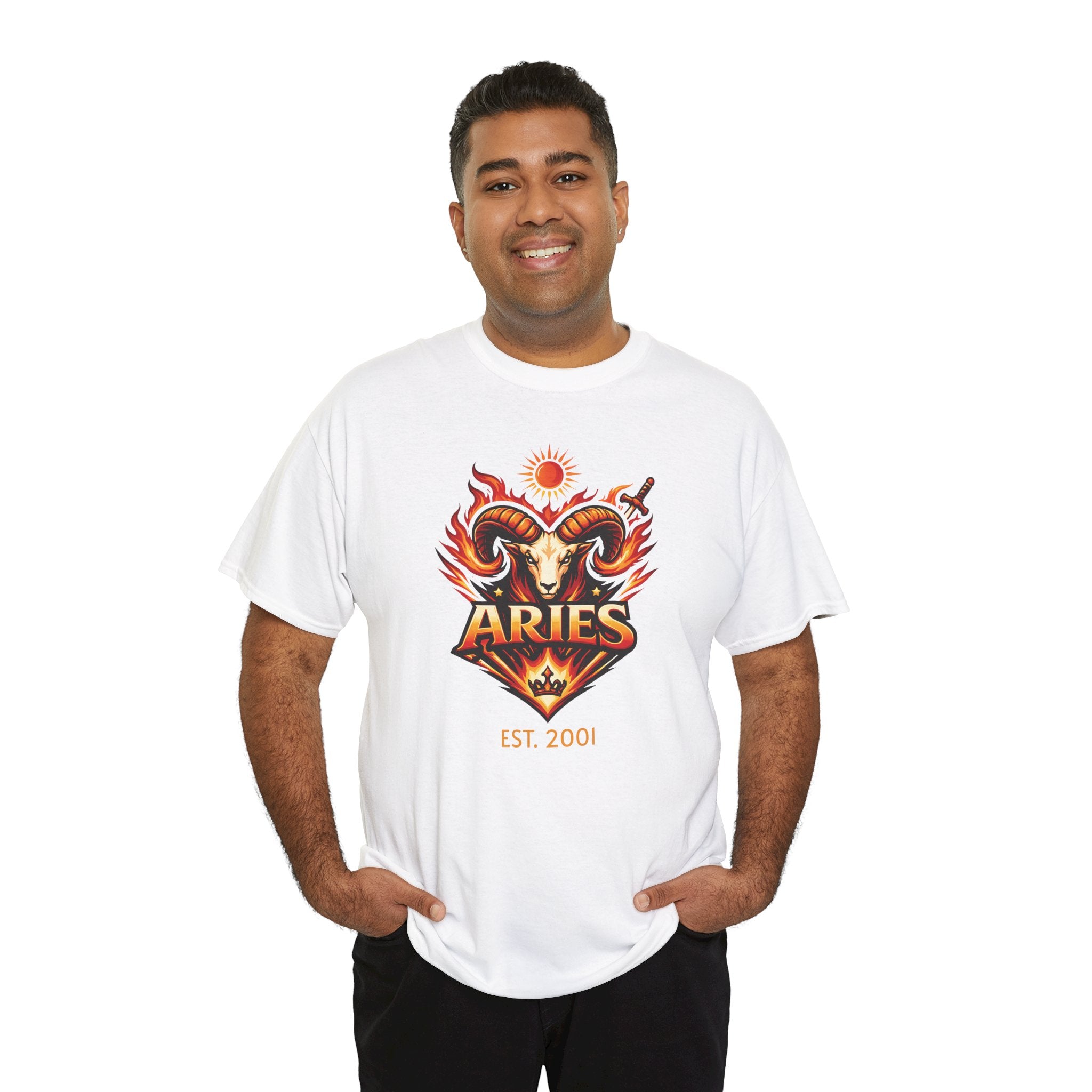 Size comparison of Aries zodiac t-shirt across available sizes