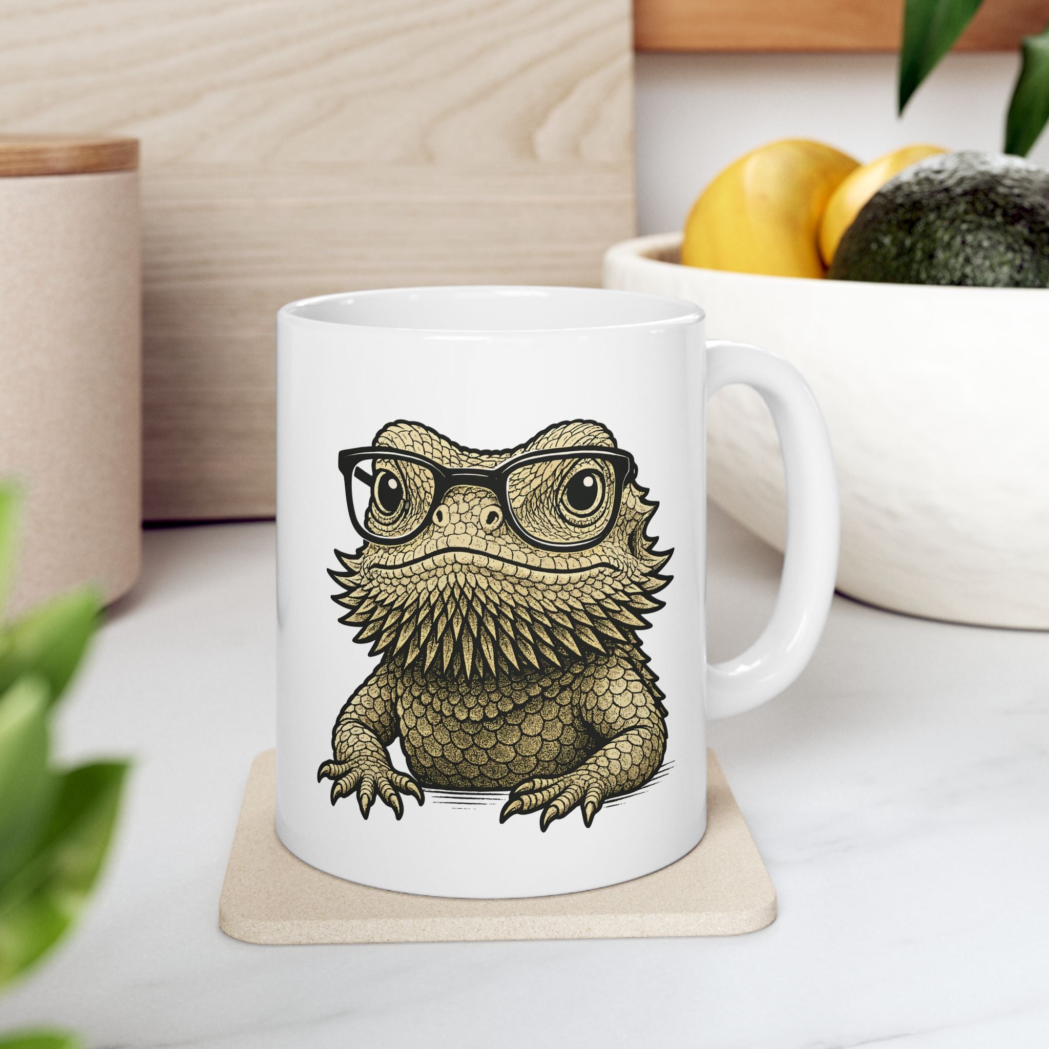 Bearded dragon custom name mug held in hand - lifestyle photo