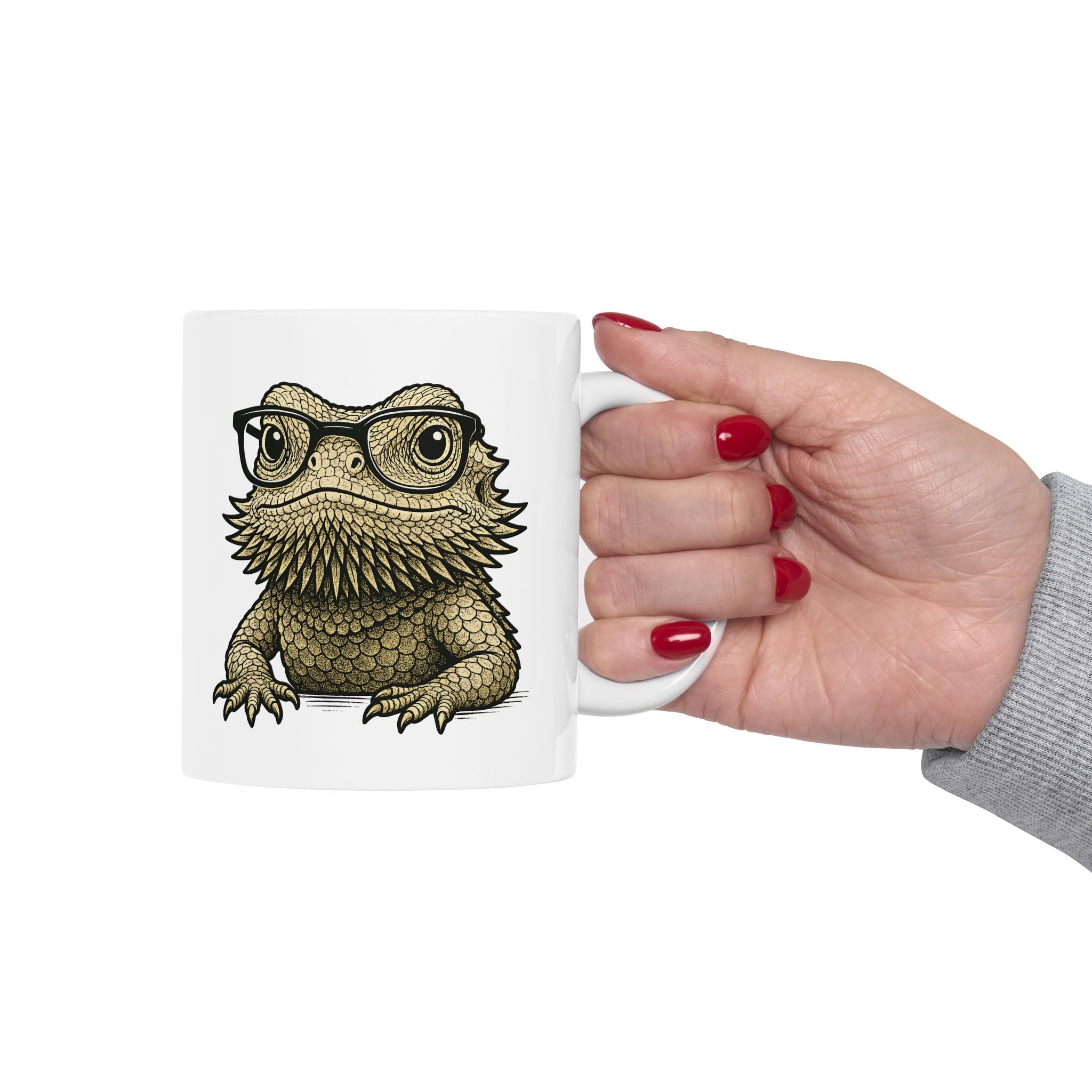 Personalised bearded dragon 11oz white mug size reference