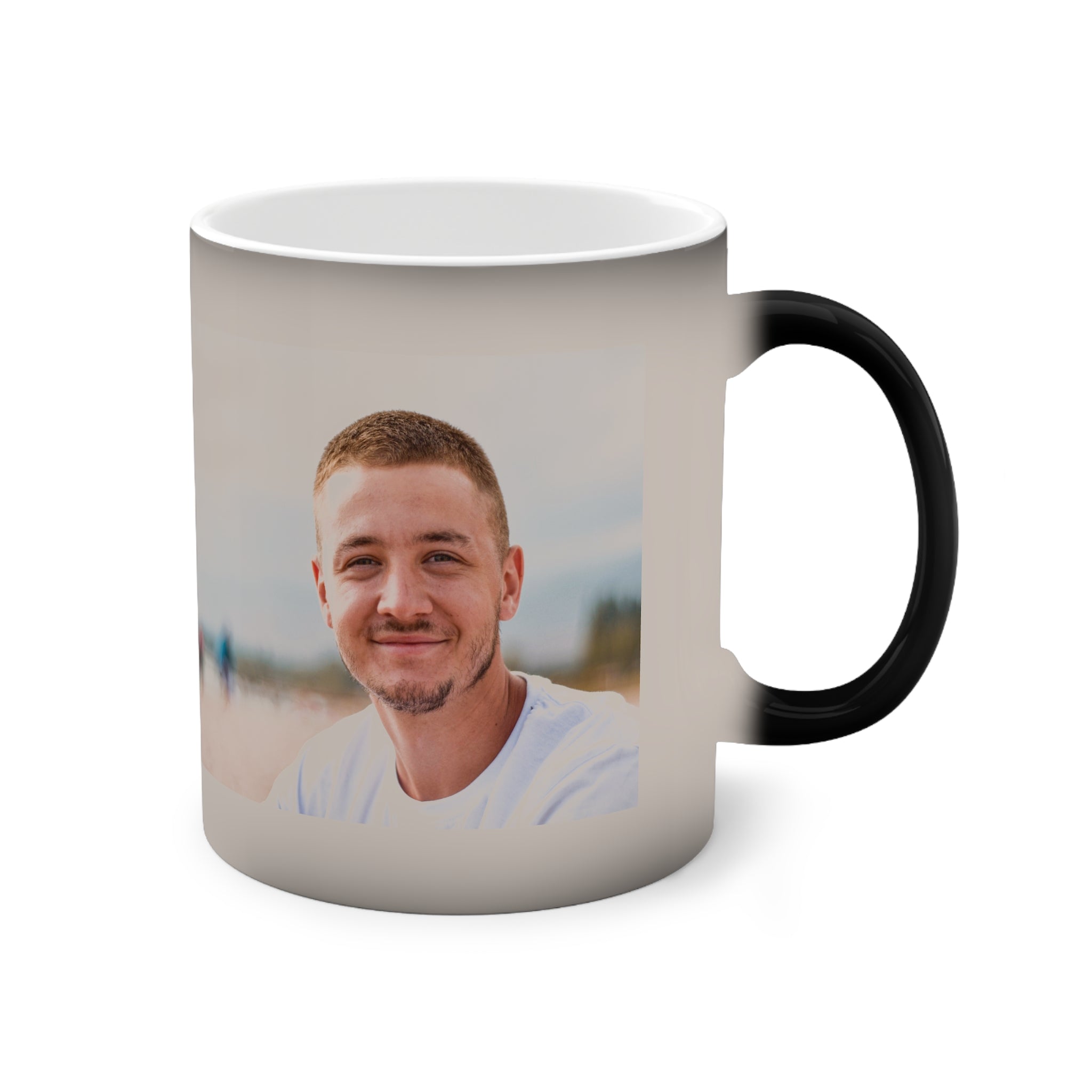 Personalised Best Dad colour-changing mug revealing custom photo and message when hot - front view