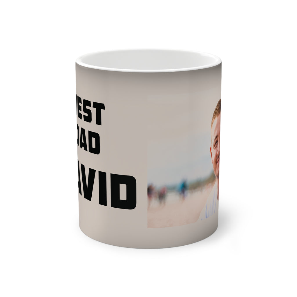 Personalised Best Dad colour-changing mug on desk - lifestyle photo