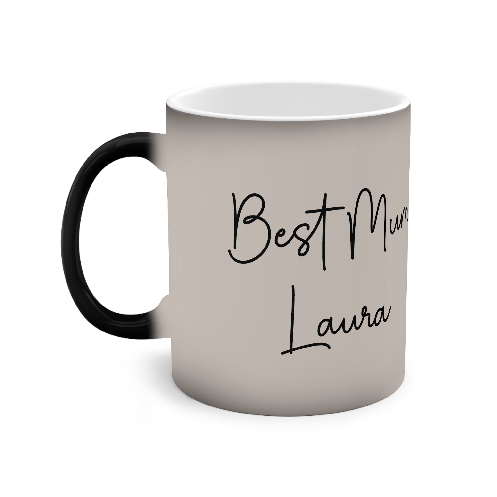 Best Mum magic mug matte black cold state - before heat reveals photo and message