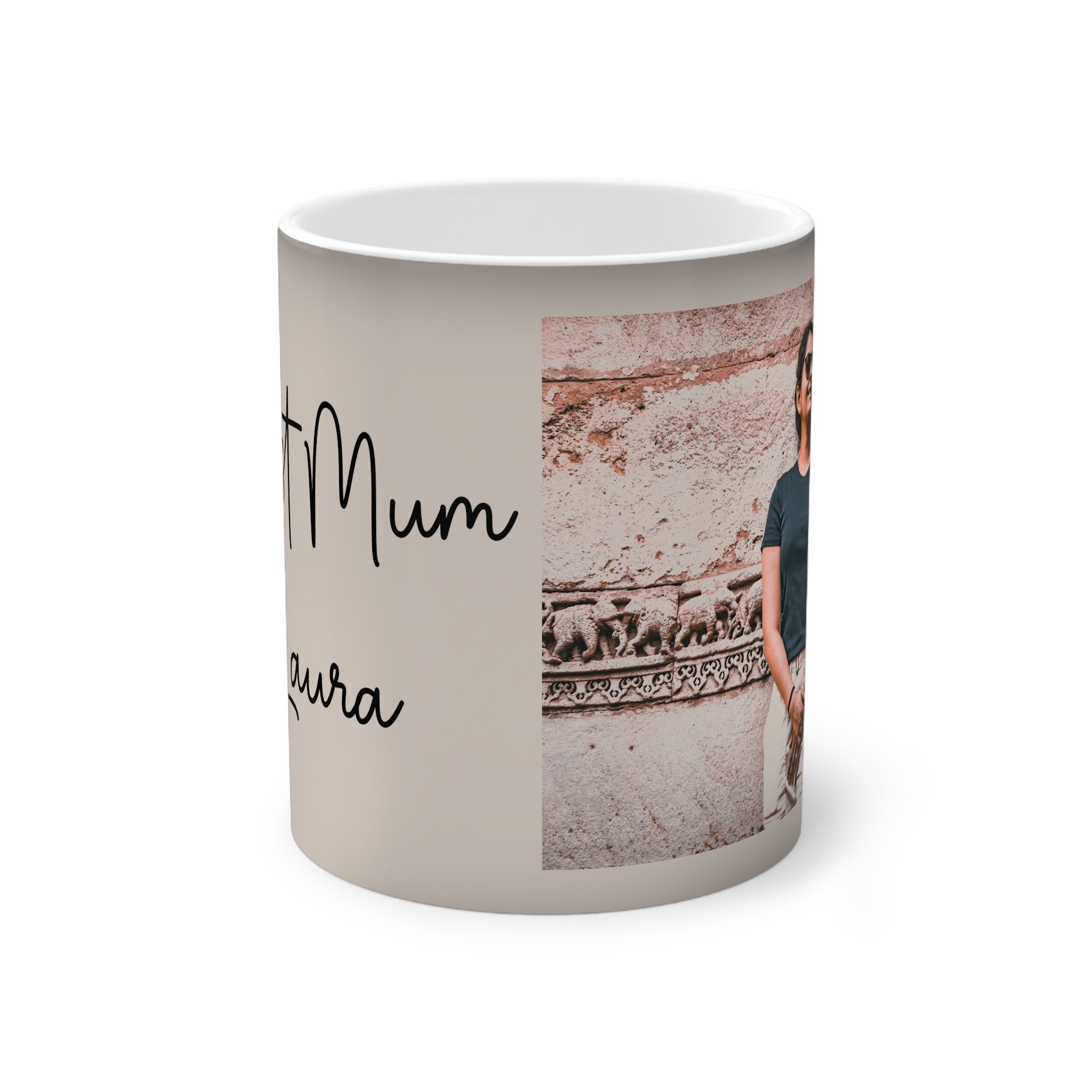 Personalised Best Mum colour-changing mug on desk - lifestyle photo