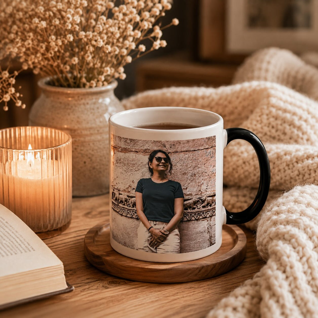 Best Mum colour-changing mug shown with a personalized custom photo of a smiling child printed on the ceramic
