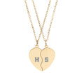 Break apart heart necklace set with engraved initials in silver, main view