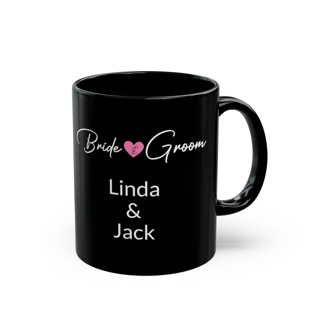 Personalised black Bride and Groom mug with custom couple names