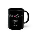 Personalised black Bride and Groom mug with custom couple names