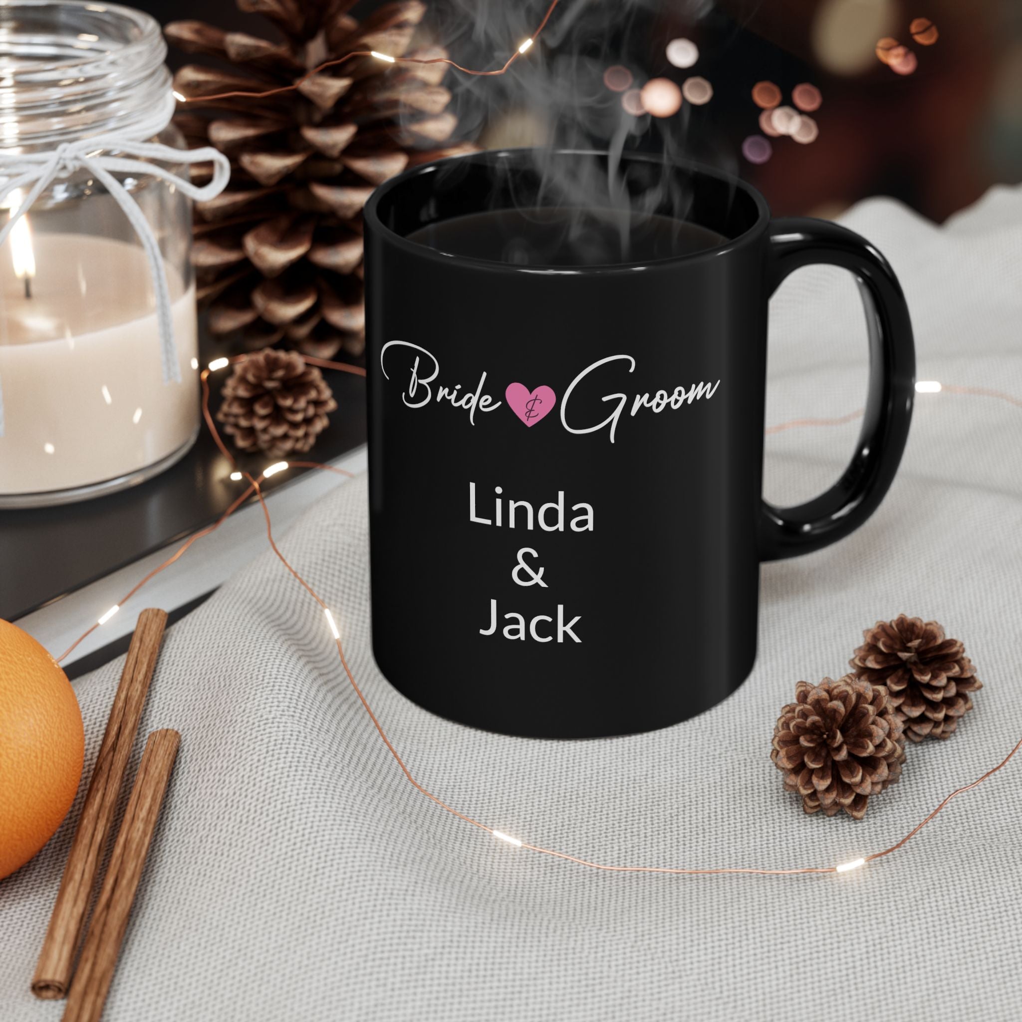 Bride and Groom mug on a kitchen counter – wedding gift idea