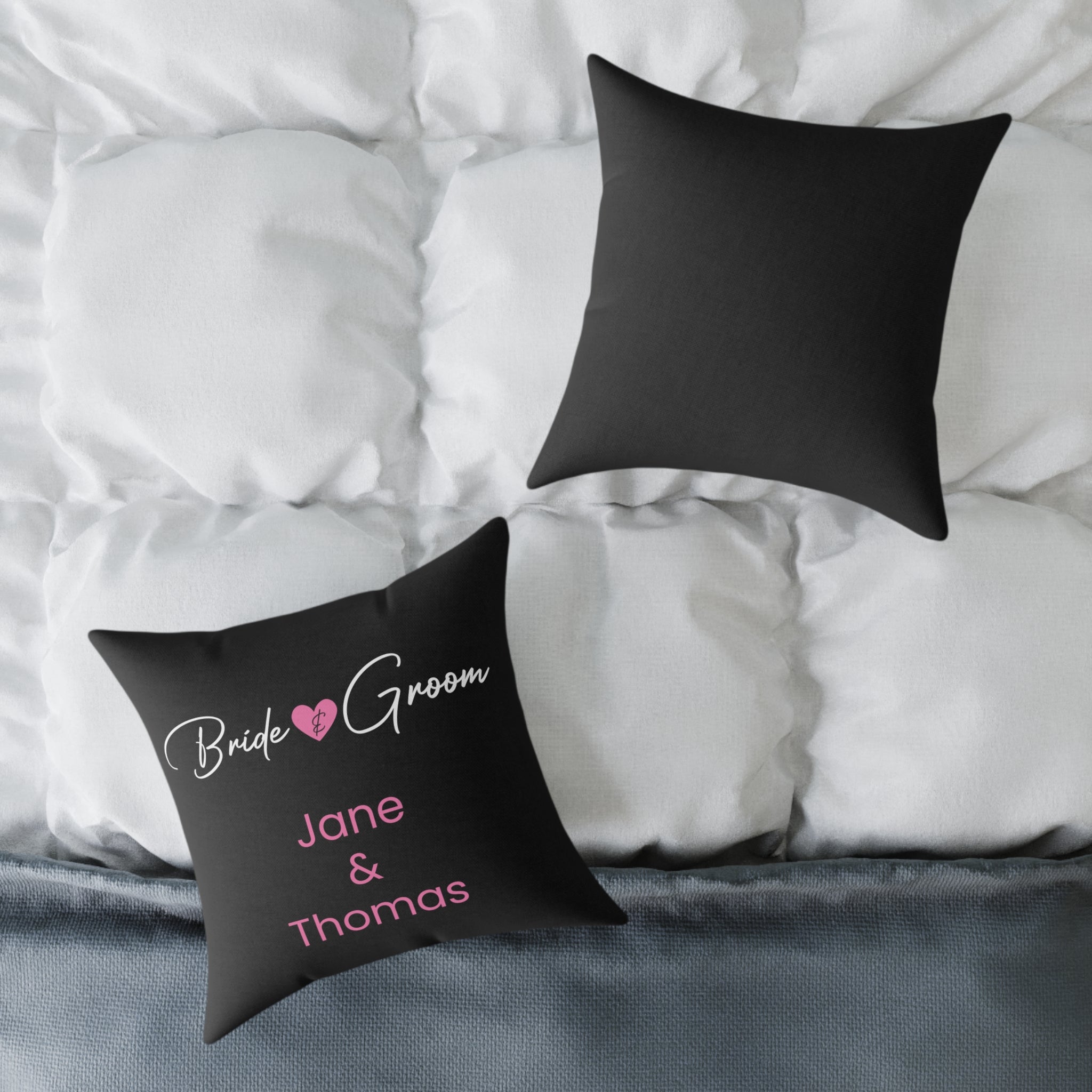 Black wedding gift pillow with custom couple names