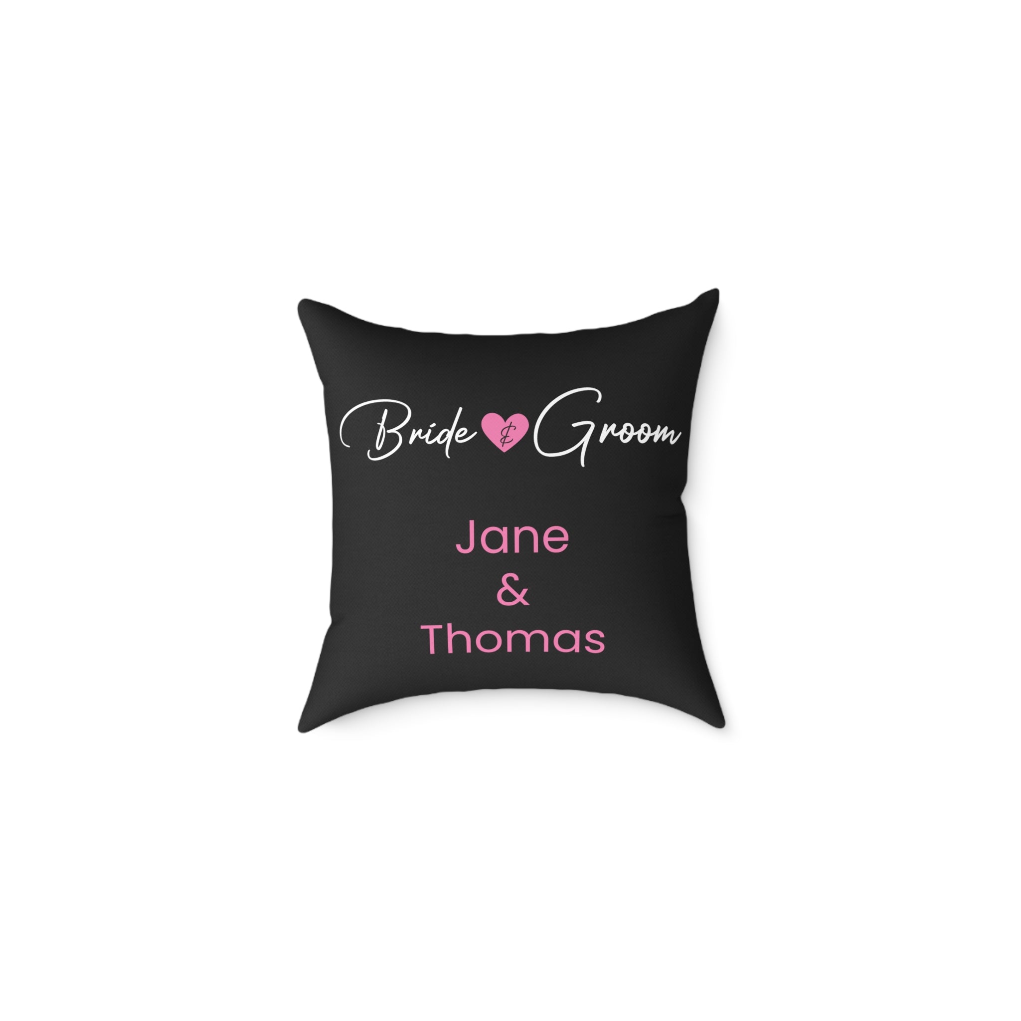 bride and groom pillow black personalized names