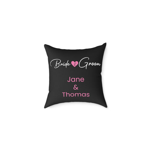 bride and groom pillow black personalized names