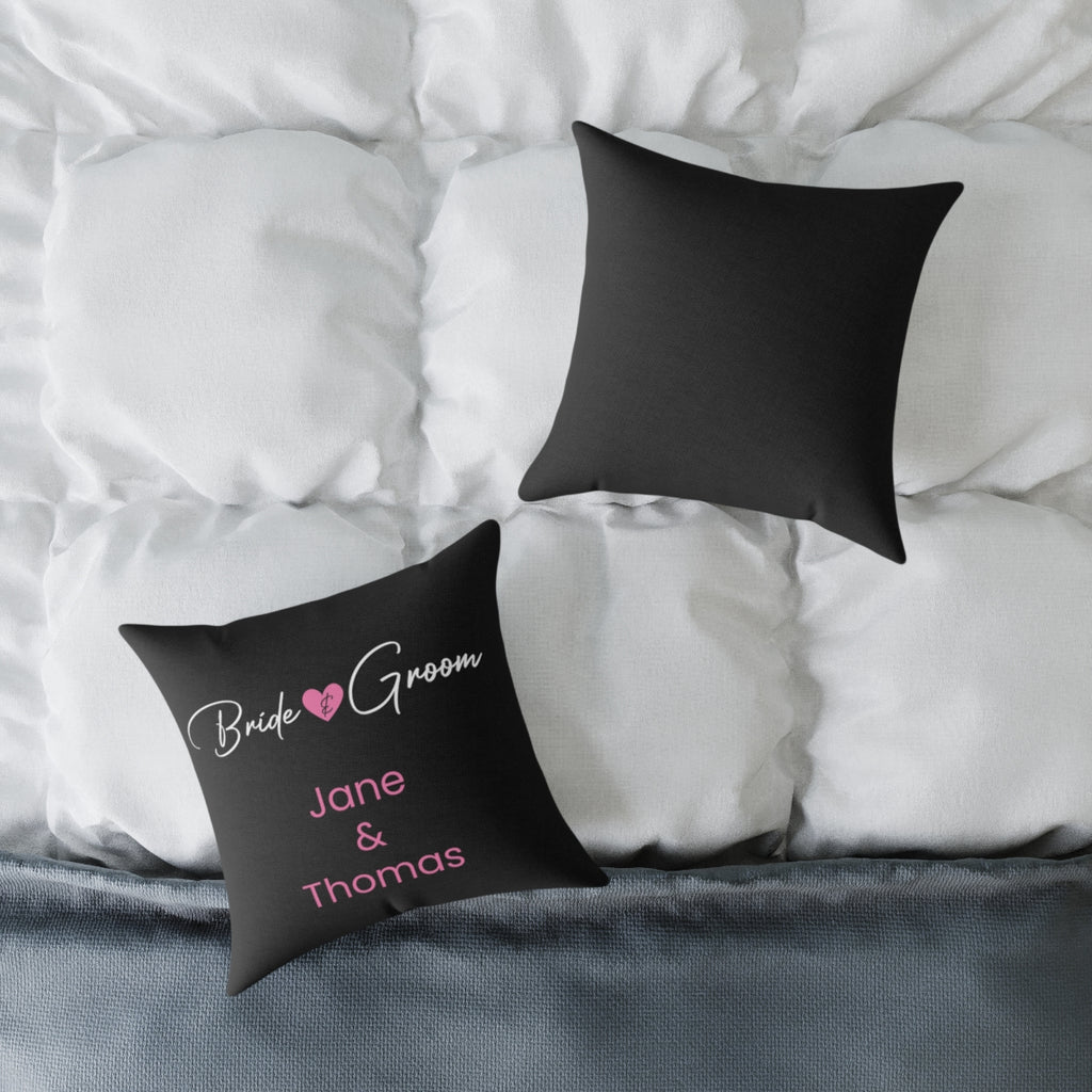 bride and groom pillow black personalized names