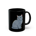 Personalised British Shorthair cat black mug with custom name - grey cat illustration front view