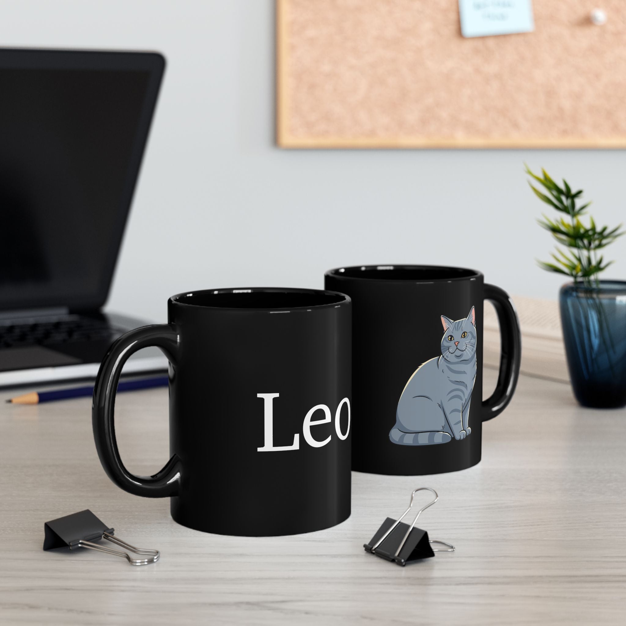 Personalised British Shorthair black mug on desk - lifestyle photo
