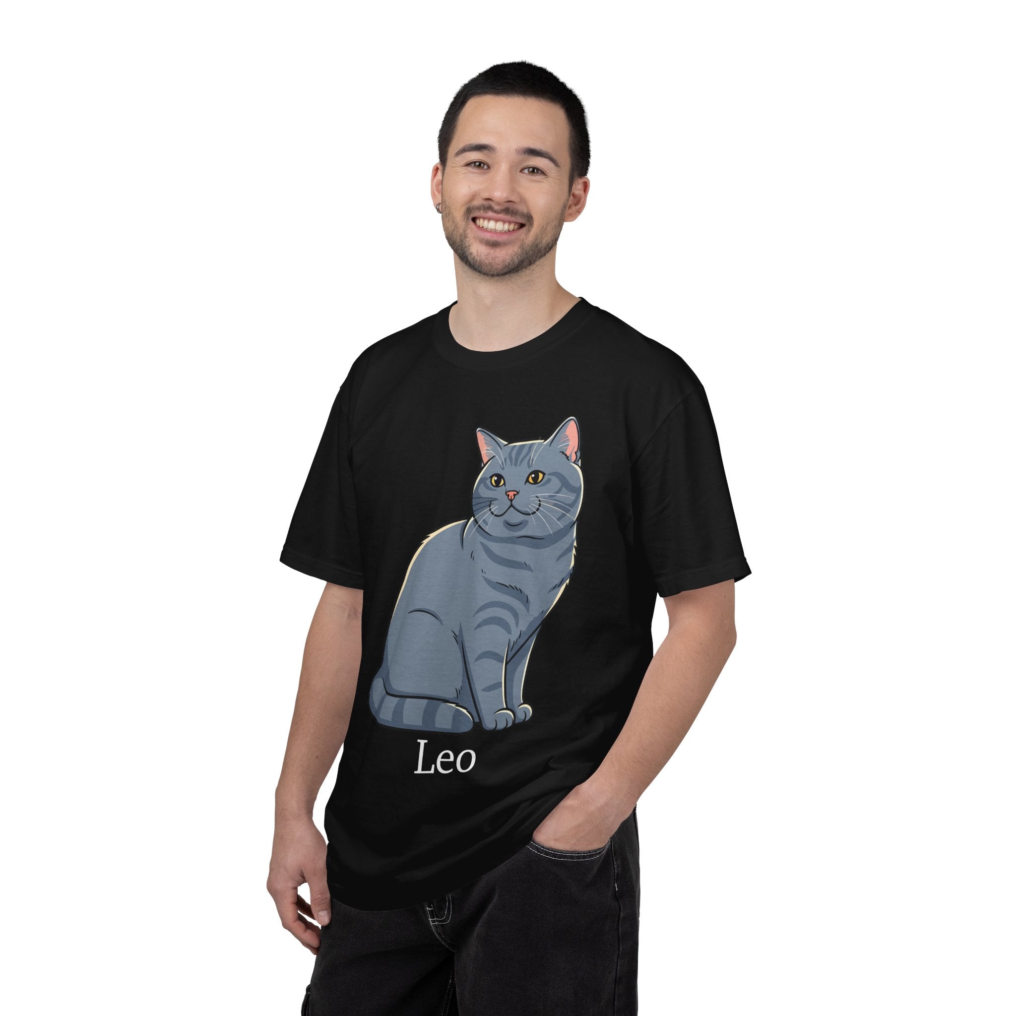 Personalised British Shorthair cat tee on model - lifestyle photo