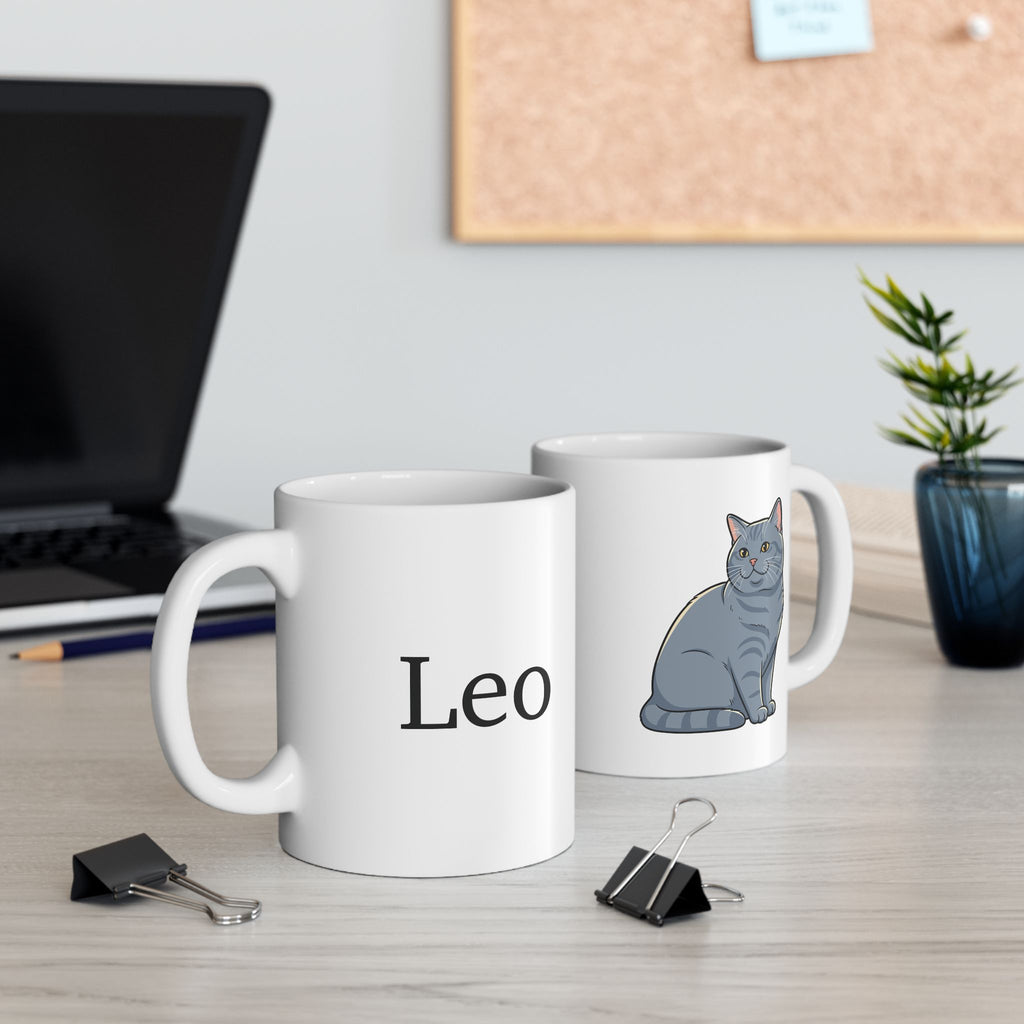 Personalised British Shorthair cat mug on desk - lifestyle photo