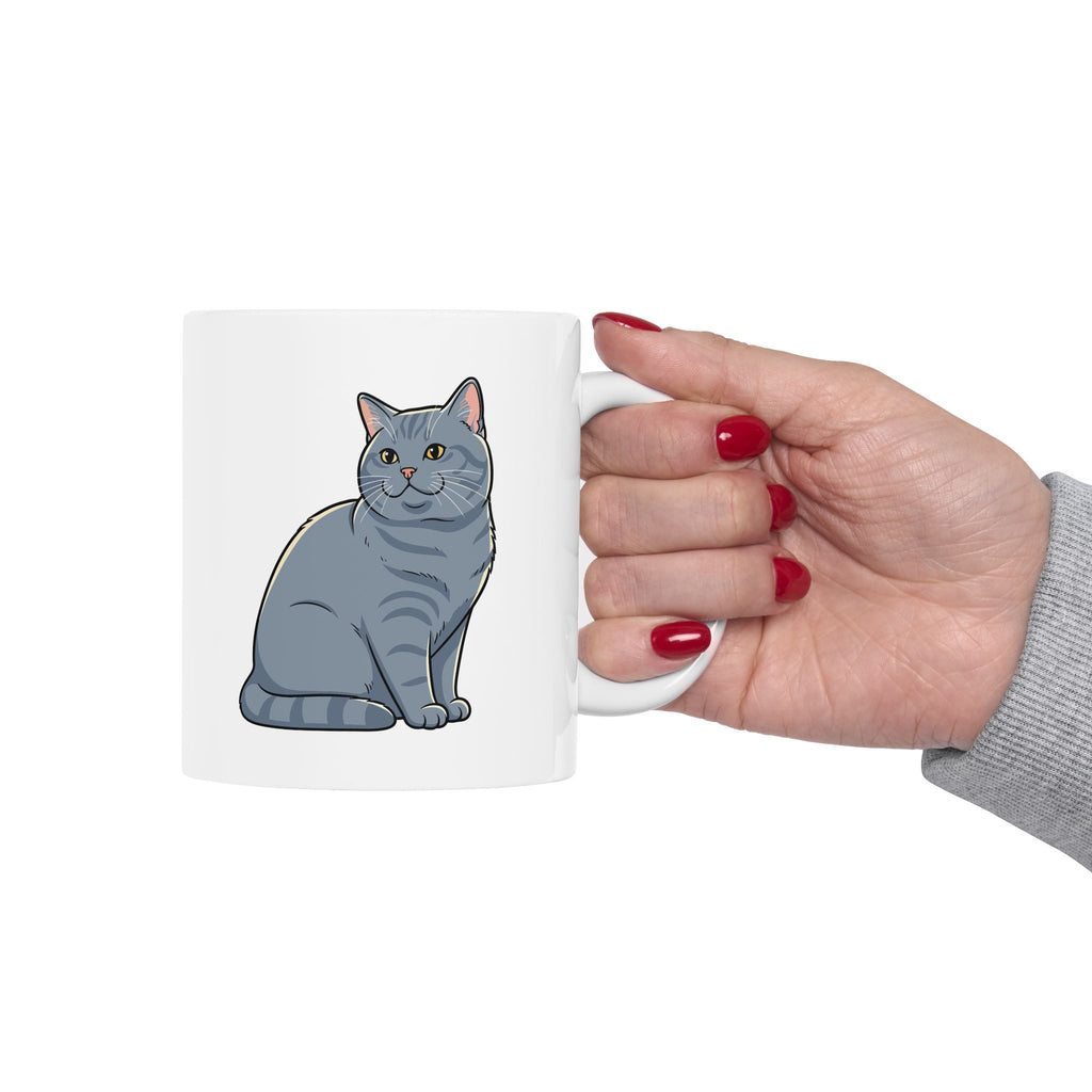 Personalised British Shorthair cat 11oz white mug size reference