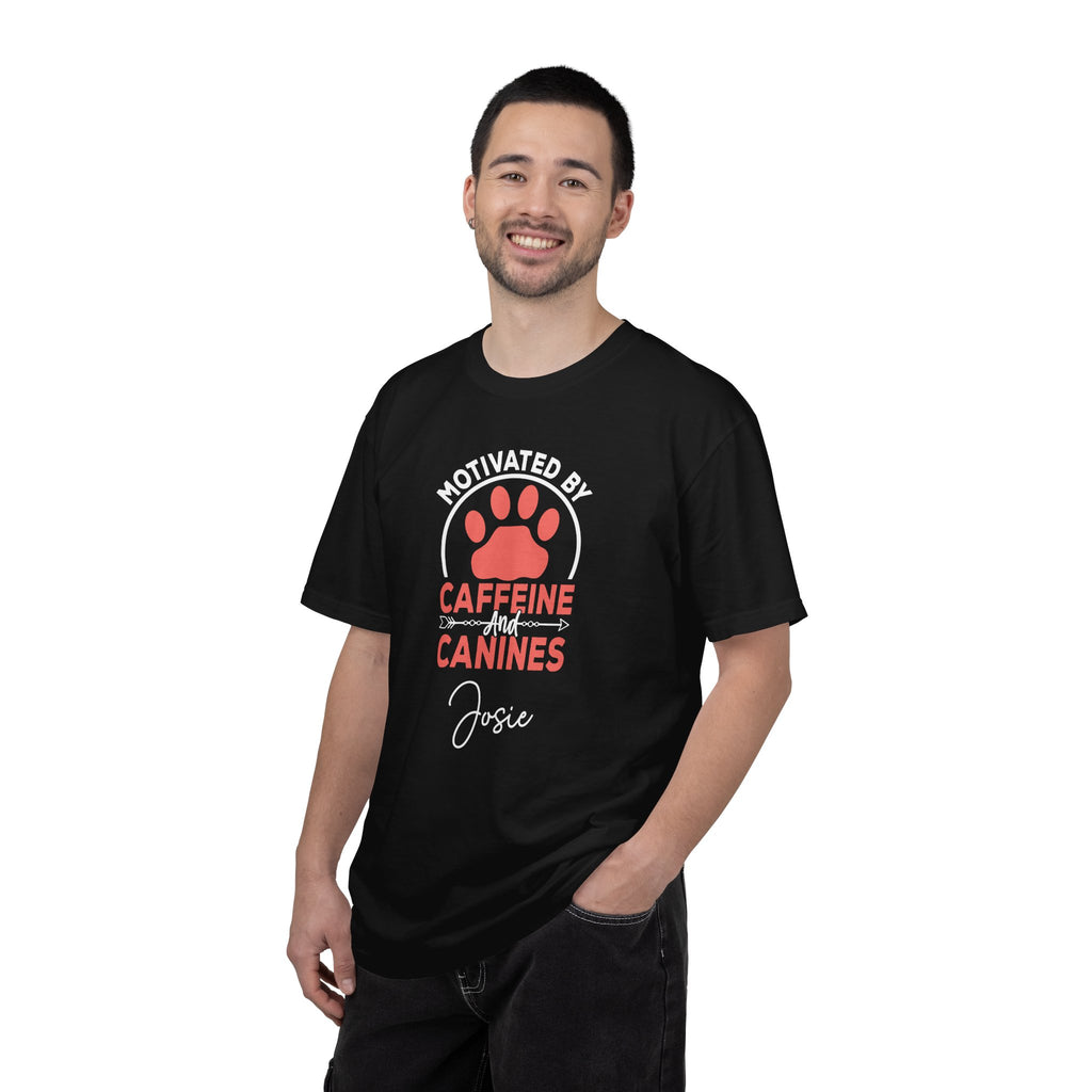 Caffeine and Canines dog lover T-shirt size chart