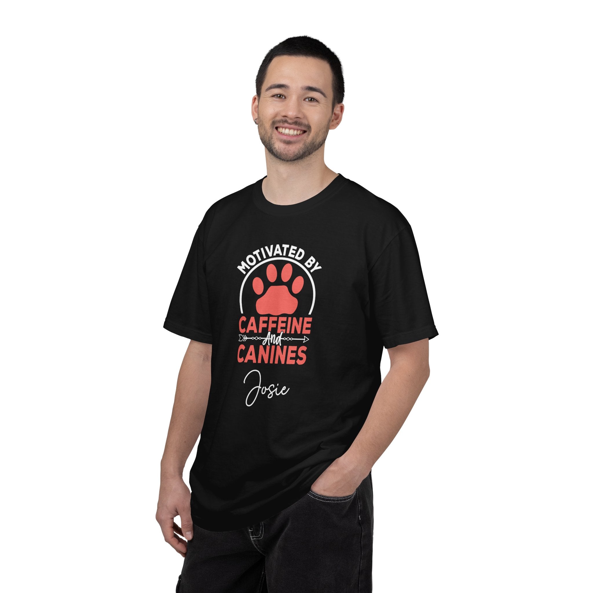Caffeine and Canines dog lover T-shirt size chart