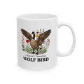 Personalised Stupid Canadian Wolf Bird mug with custom name - goose wildflower illustration on white 11oz ceramic mug