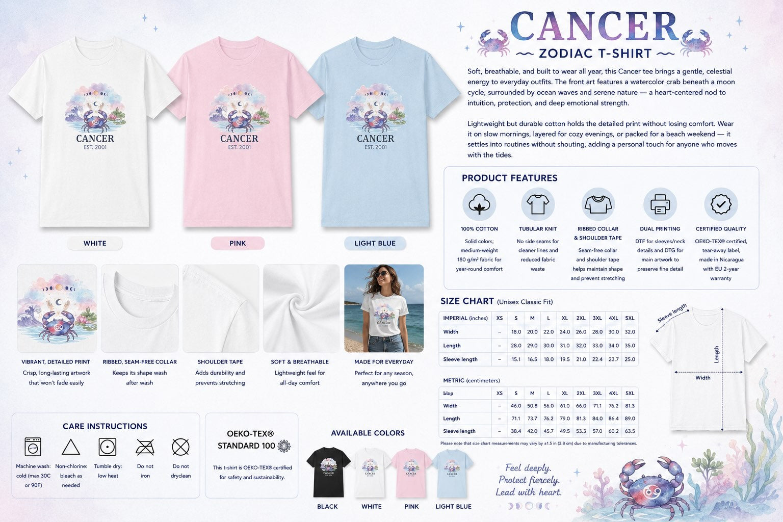 Additional lifestyle shot of personalized Cancer zodiac t-shirt