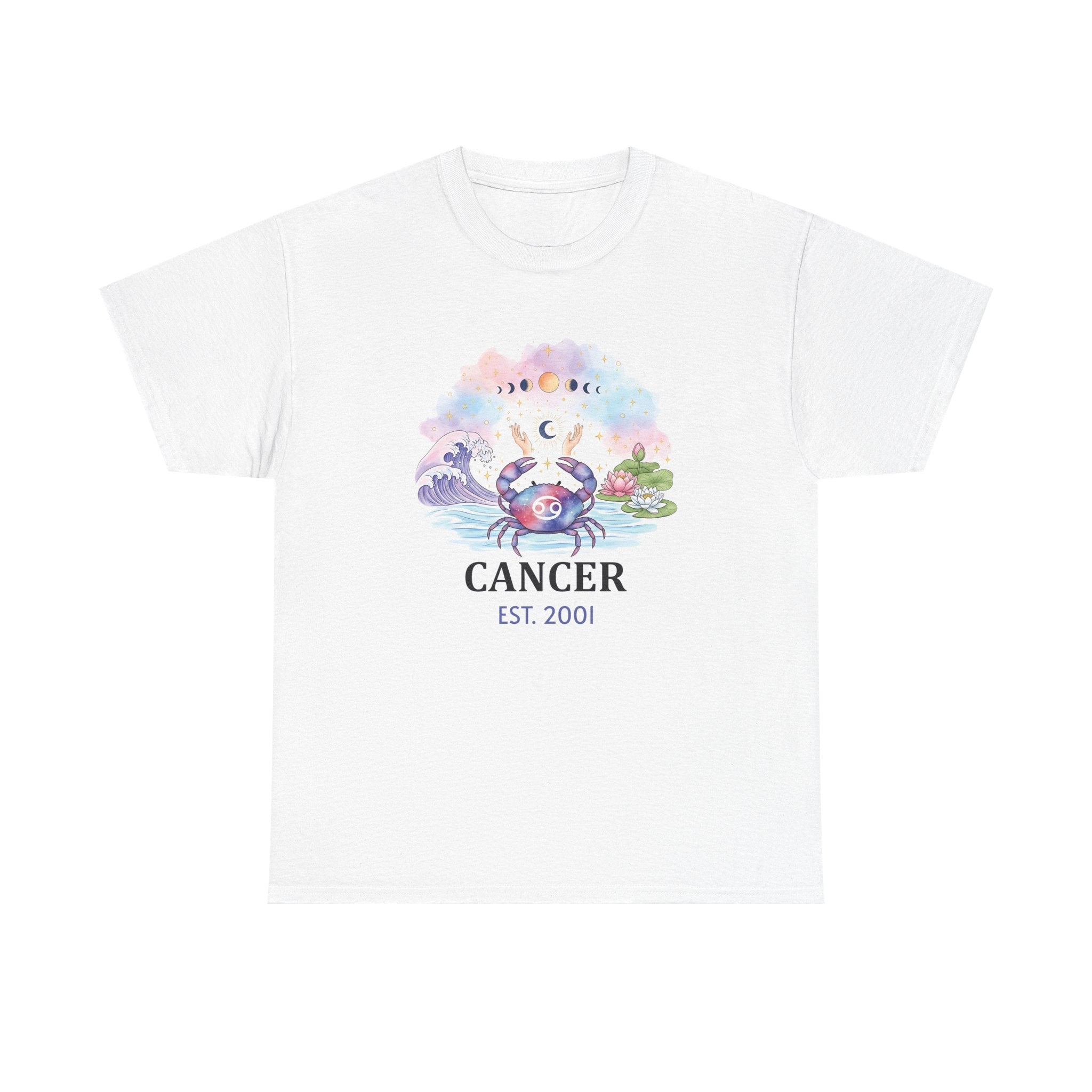Personalized Cancer zodiac t-shirt with custom EST. year - main front design
