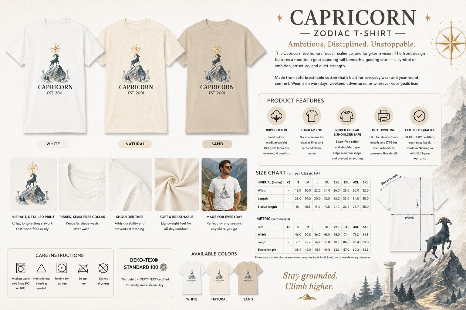 Additional detail shot of personalized Capricorn zodiac t-shirt