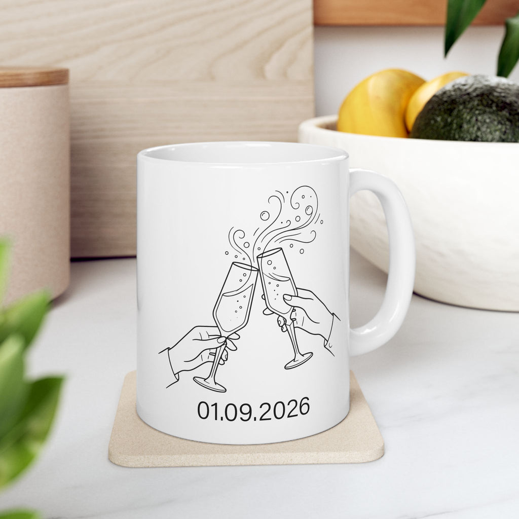 Champagne Toast mug side view showing handle