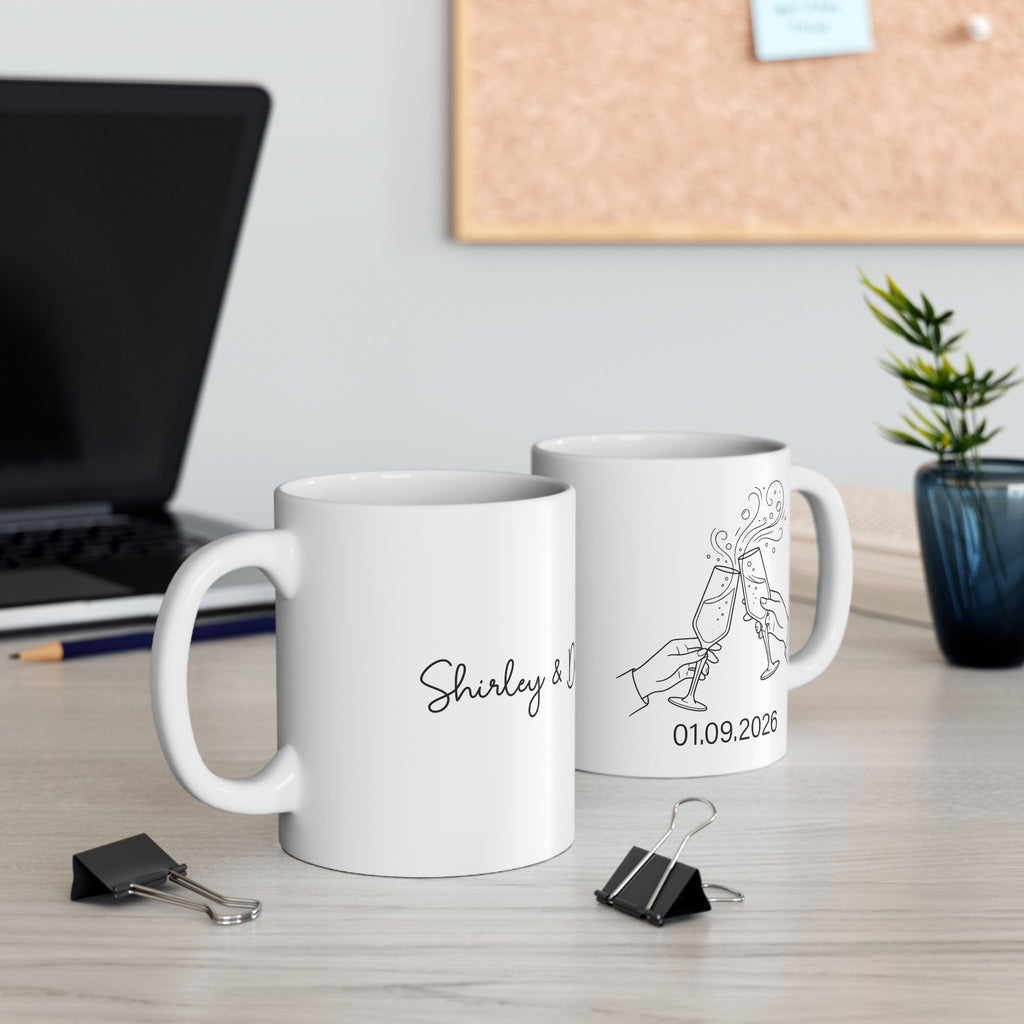 Champagne Toast mug styled in a home setting