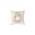 Cream personalised champagne toast pillow with custom names and date – front view