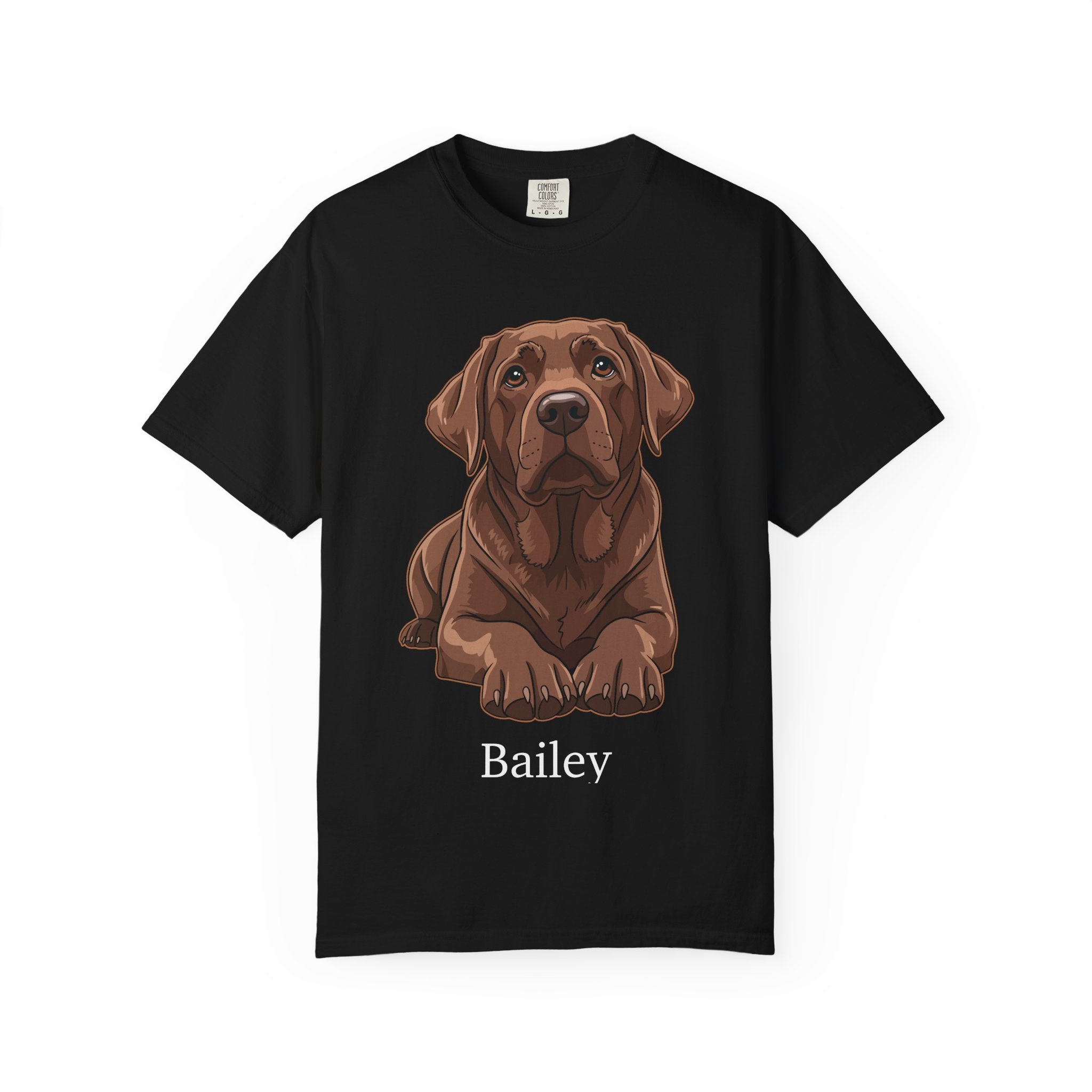 Personalised Chocolate Labrador T-shirt with custom dog name - front view