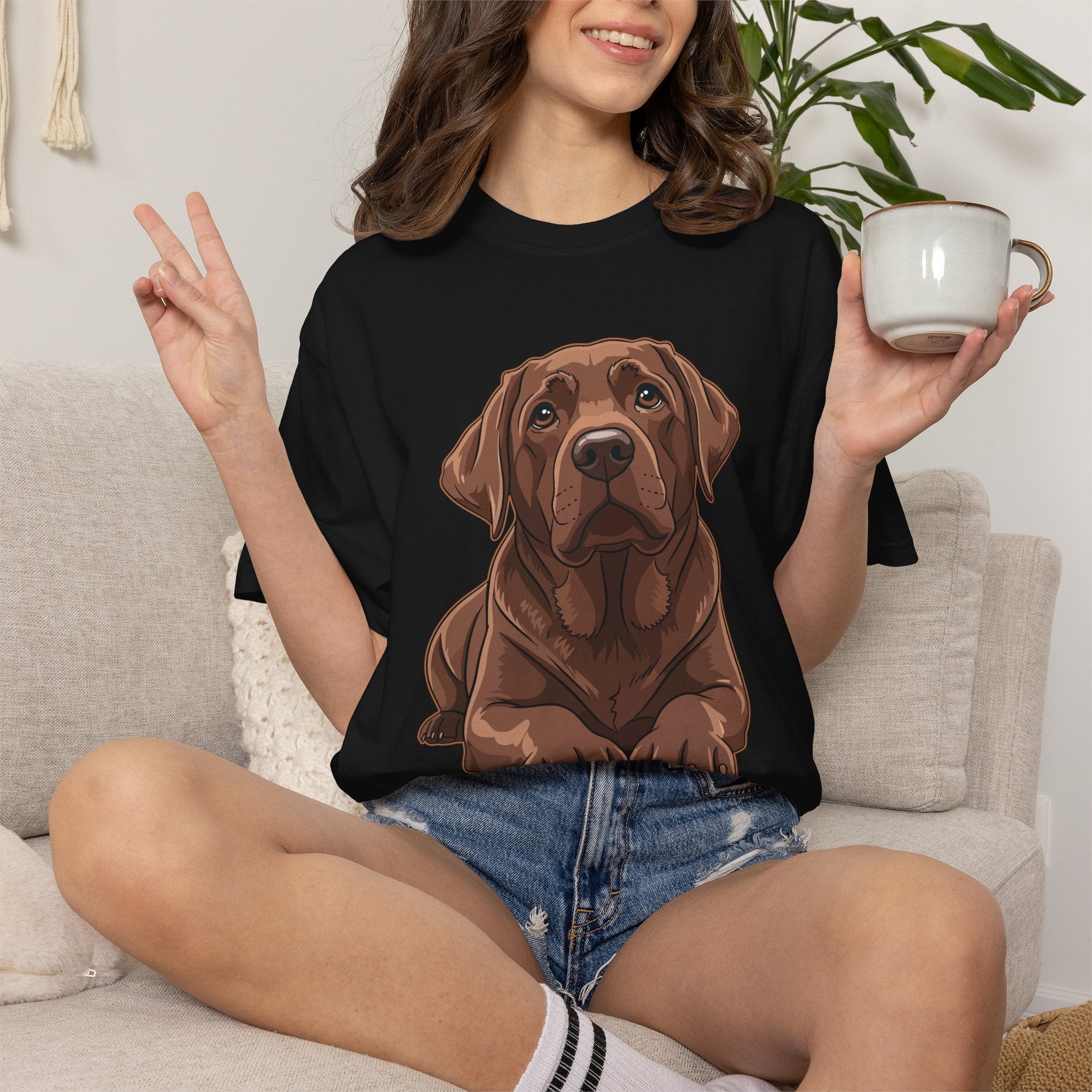Man wearing Chocolate Labrador custom name tee - lifestyle photo