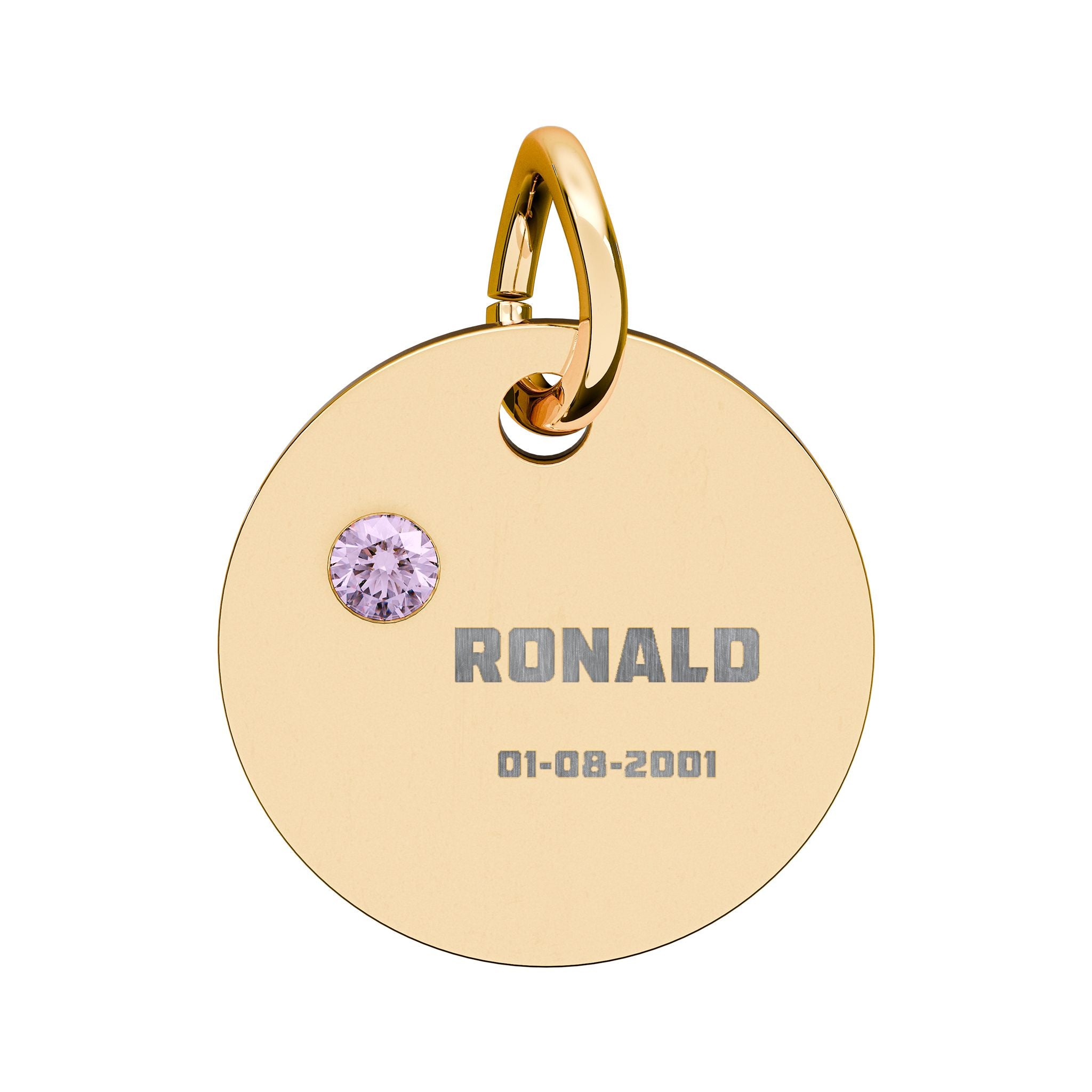 Personalised Circle Birthstone Charm, Bold Font, gold with colored birthstone (variant preview 2 of 13)